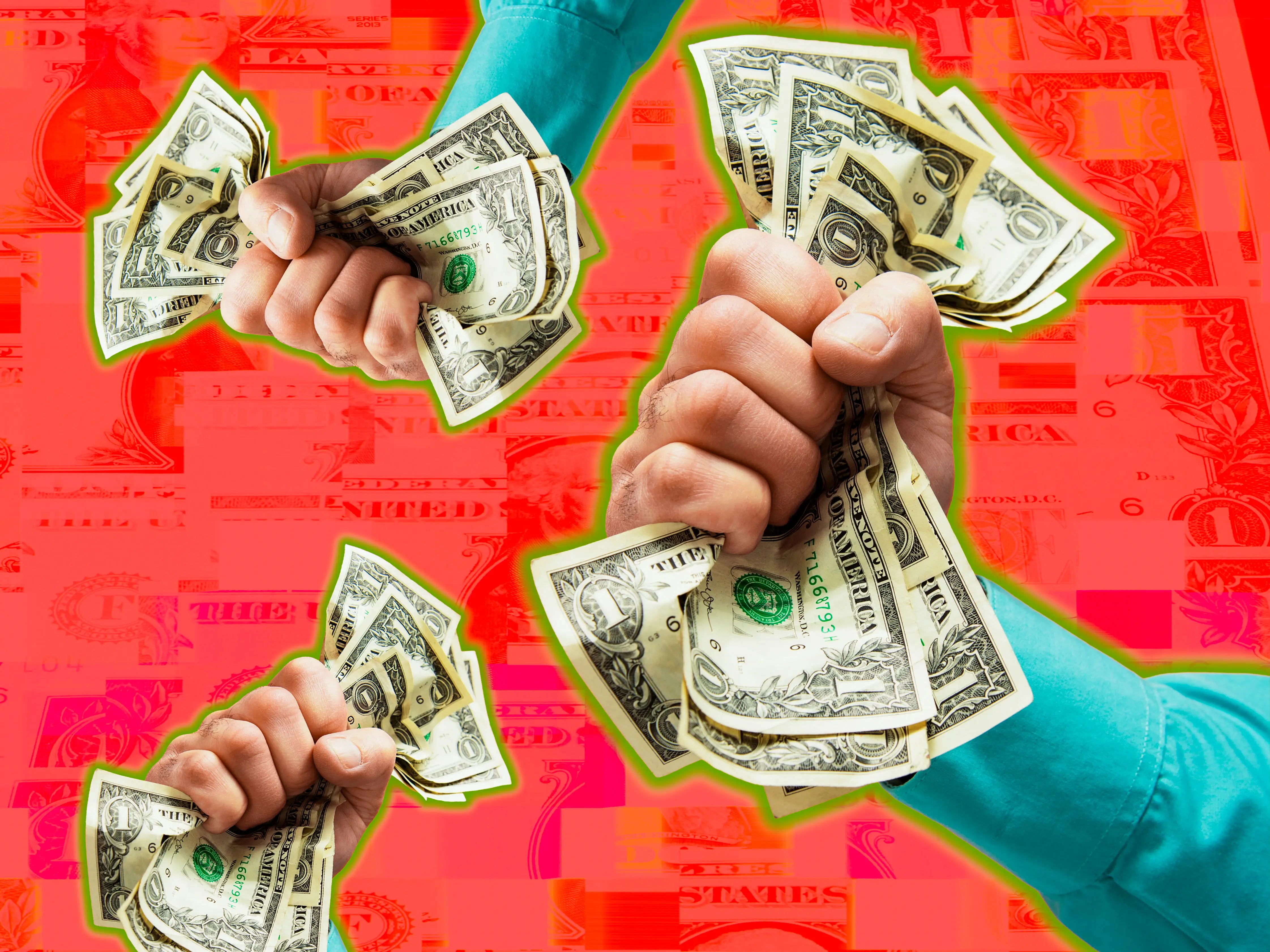 Person clenching dollar bills