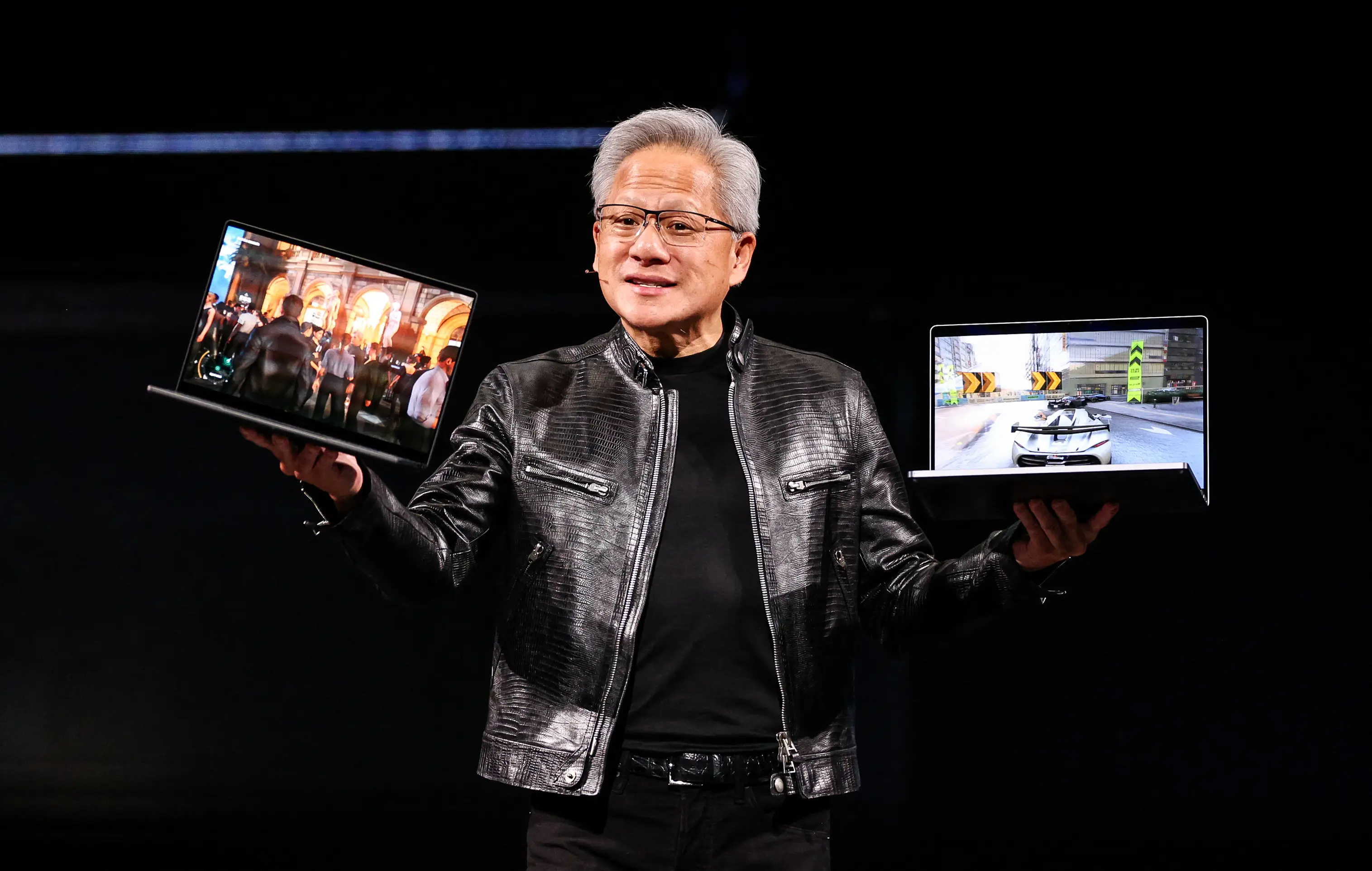 Nvidia CEO Jensen Huang introduces the RTX Spark laptop at Computex in Taiwan.