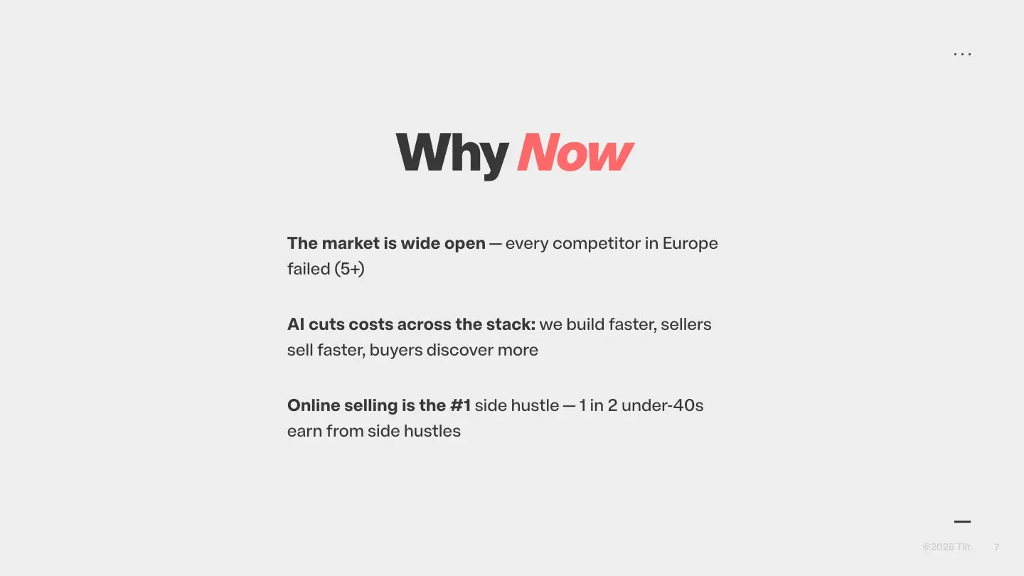 Slide from Tilt pitch deck which says why now is the time to invest in the company.