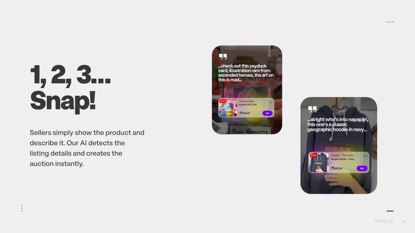 Slide from Tilt pitch deck, which says how it uses its AI tool Snap to aid the selling process.