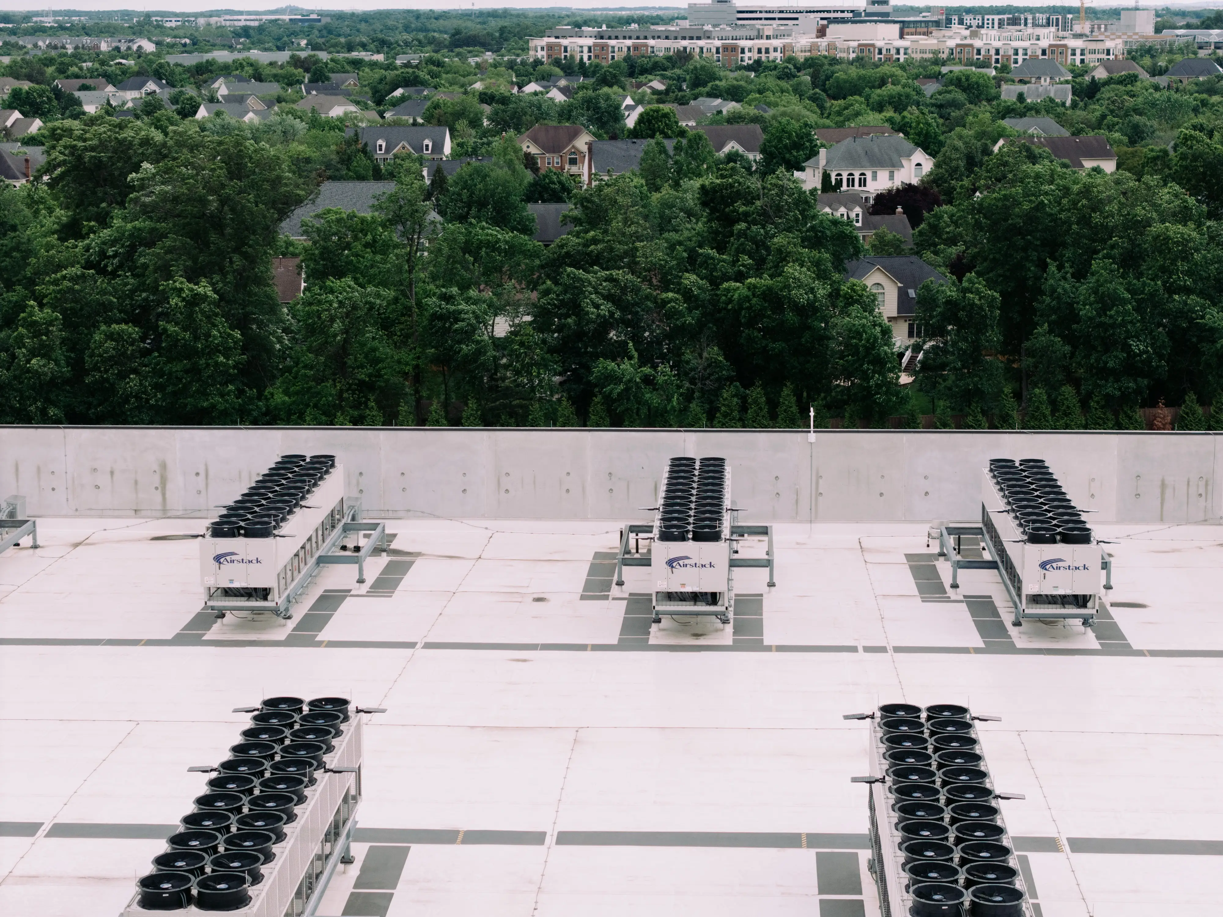 Cooling fans atop a data center are seen in Ashburn, Virginia.