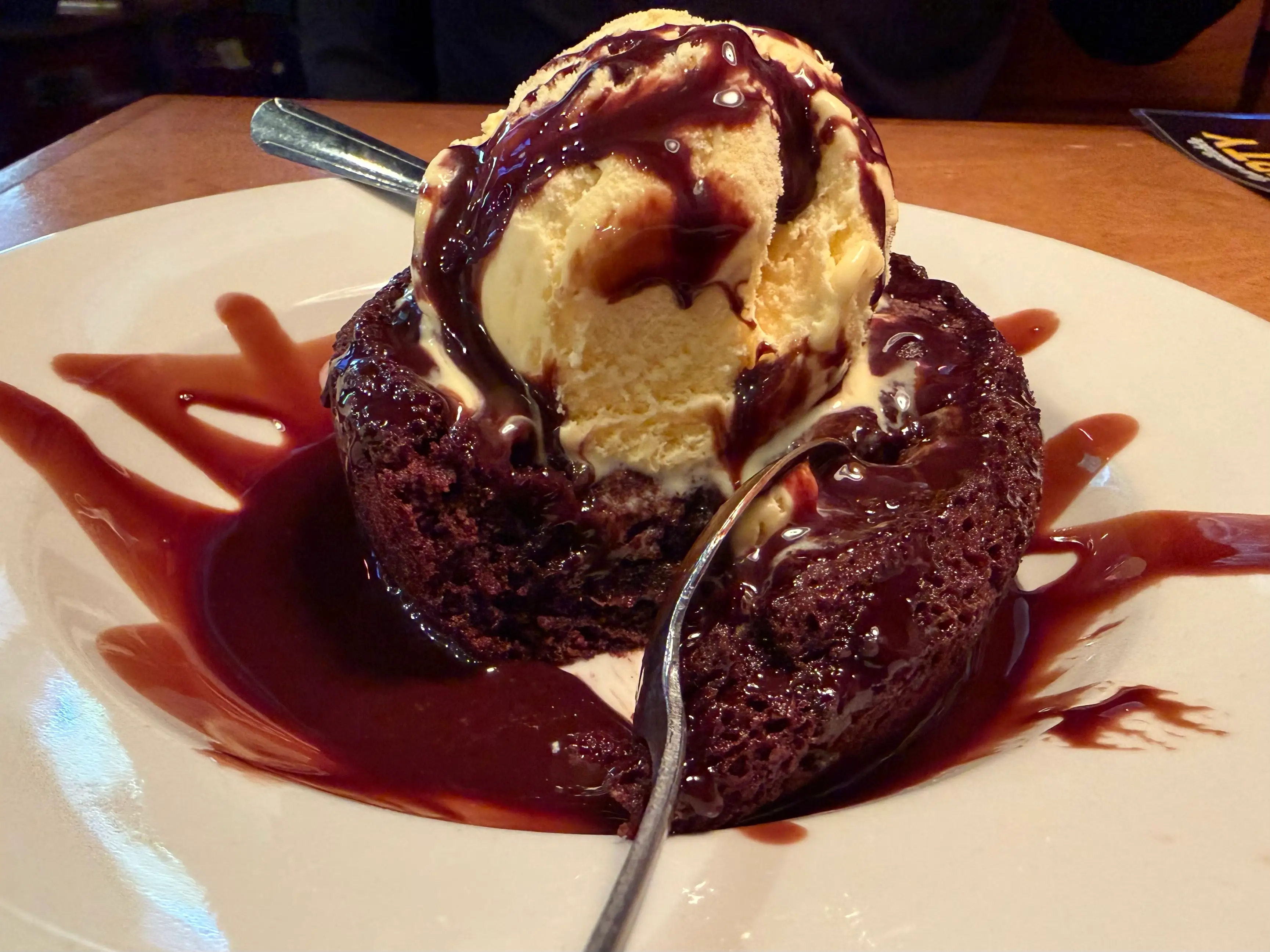 Brownie with ice cream, chocolate sauce at Texas Roadhouse
