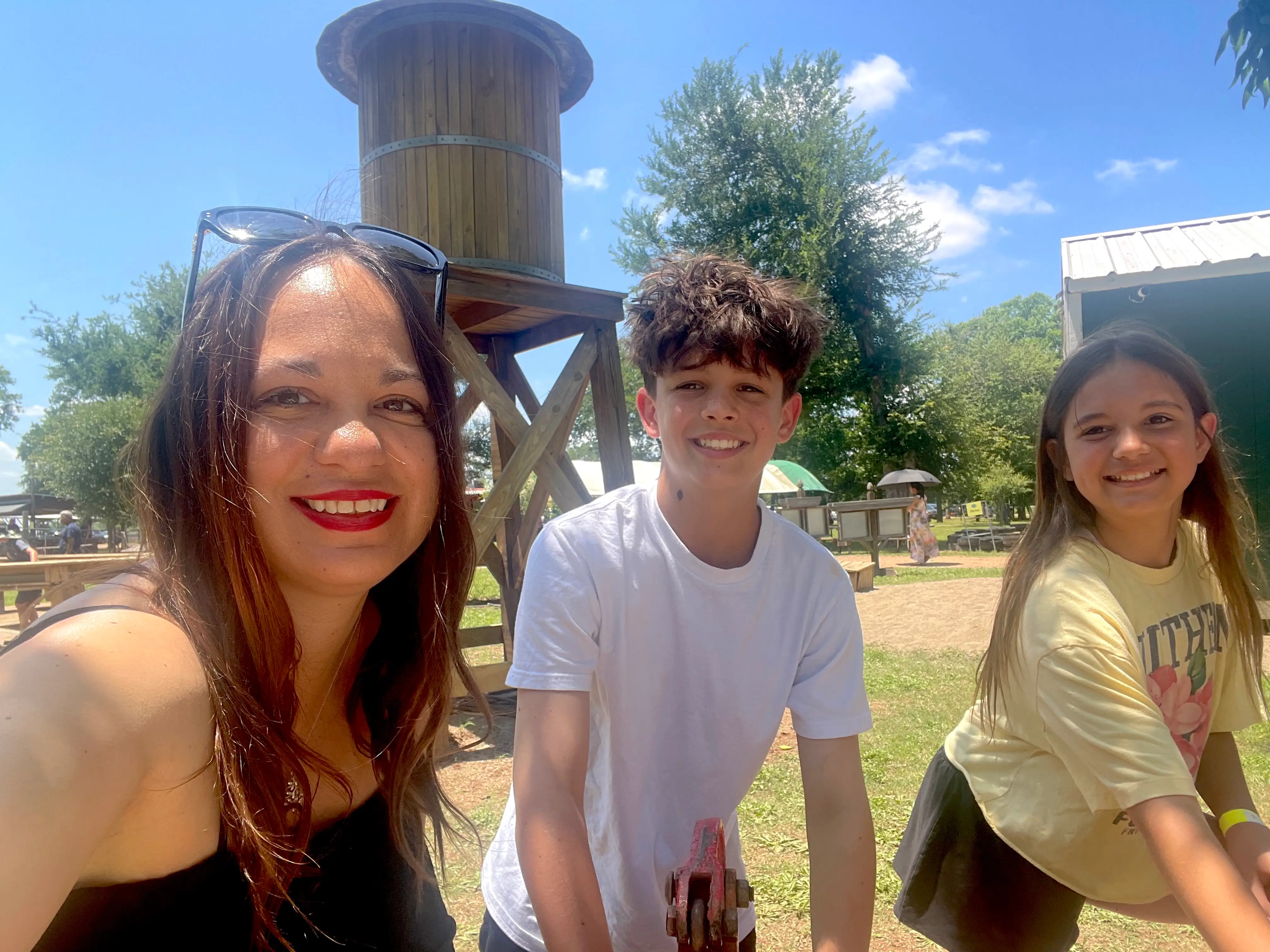 The author and her two children pose outside on Mother's Day.