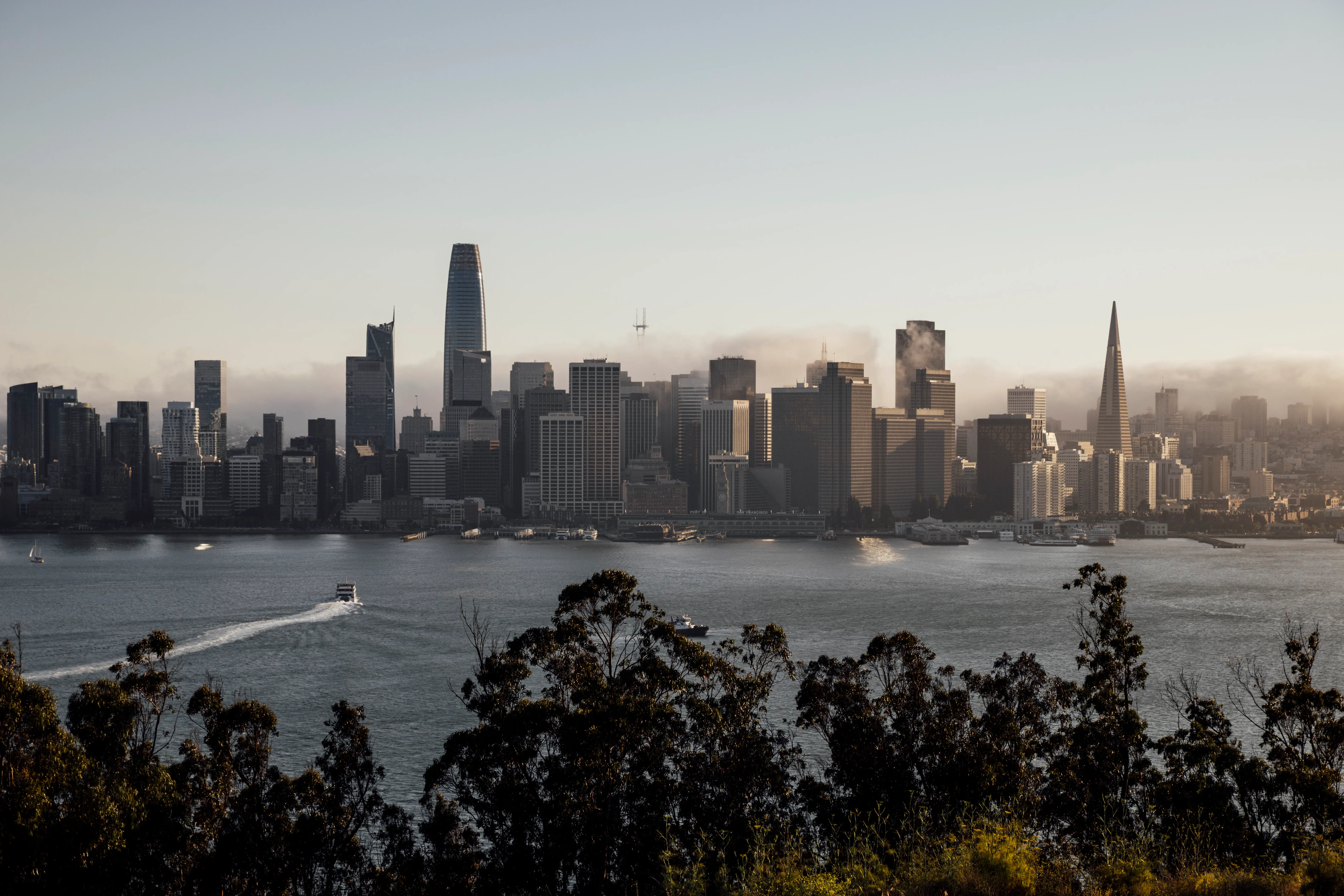 Downtown San Francisco's skyline at sunset.