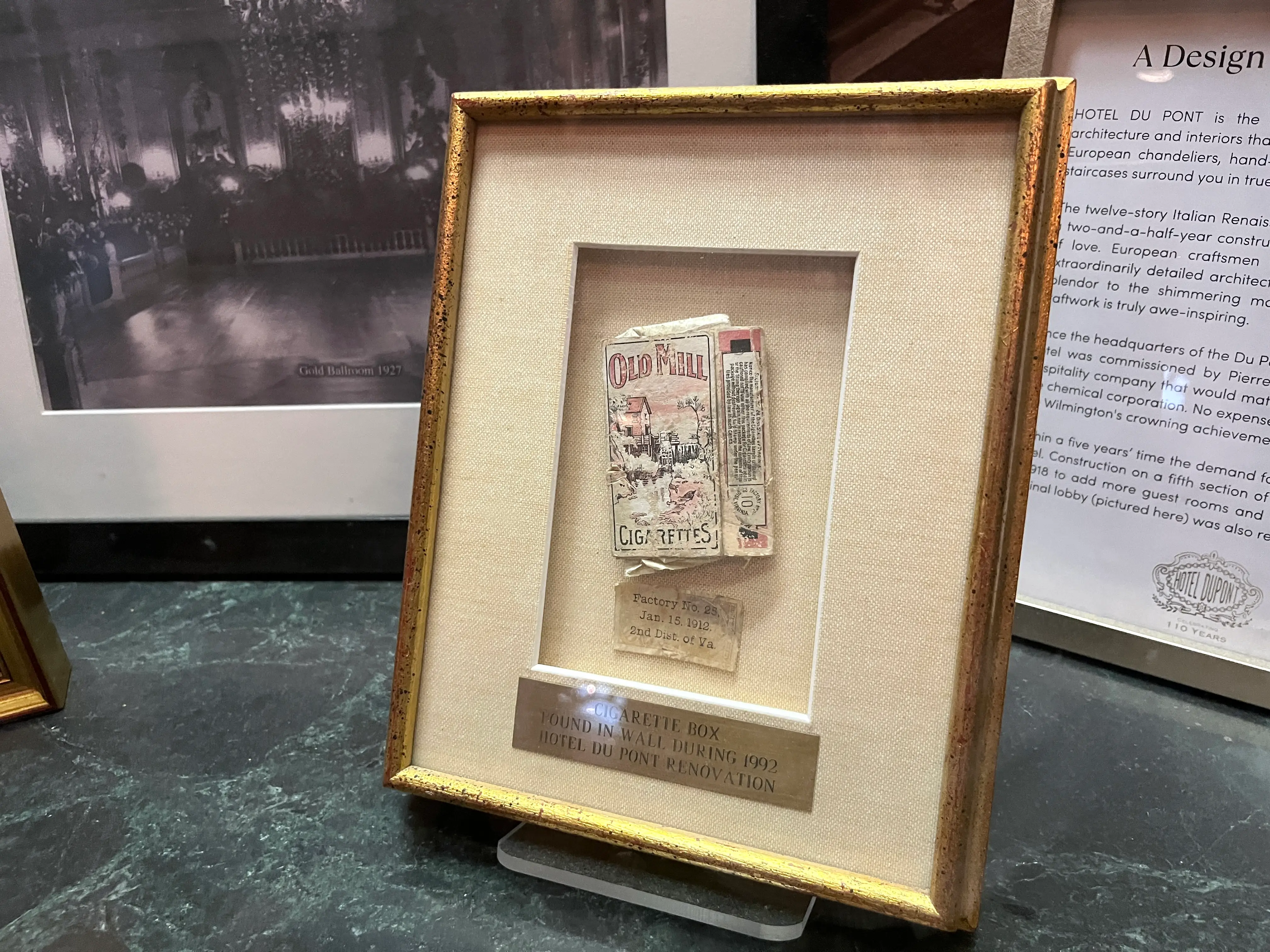 A cigarette box from the early days of Hotel Du Pont.