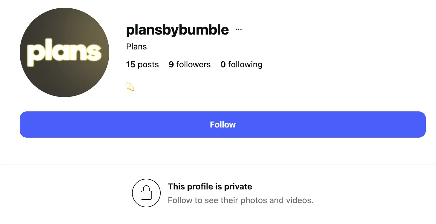 The private @plansbybumble handle, which shows Bumble's new