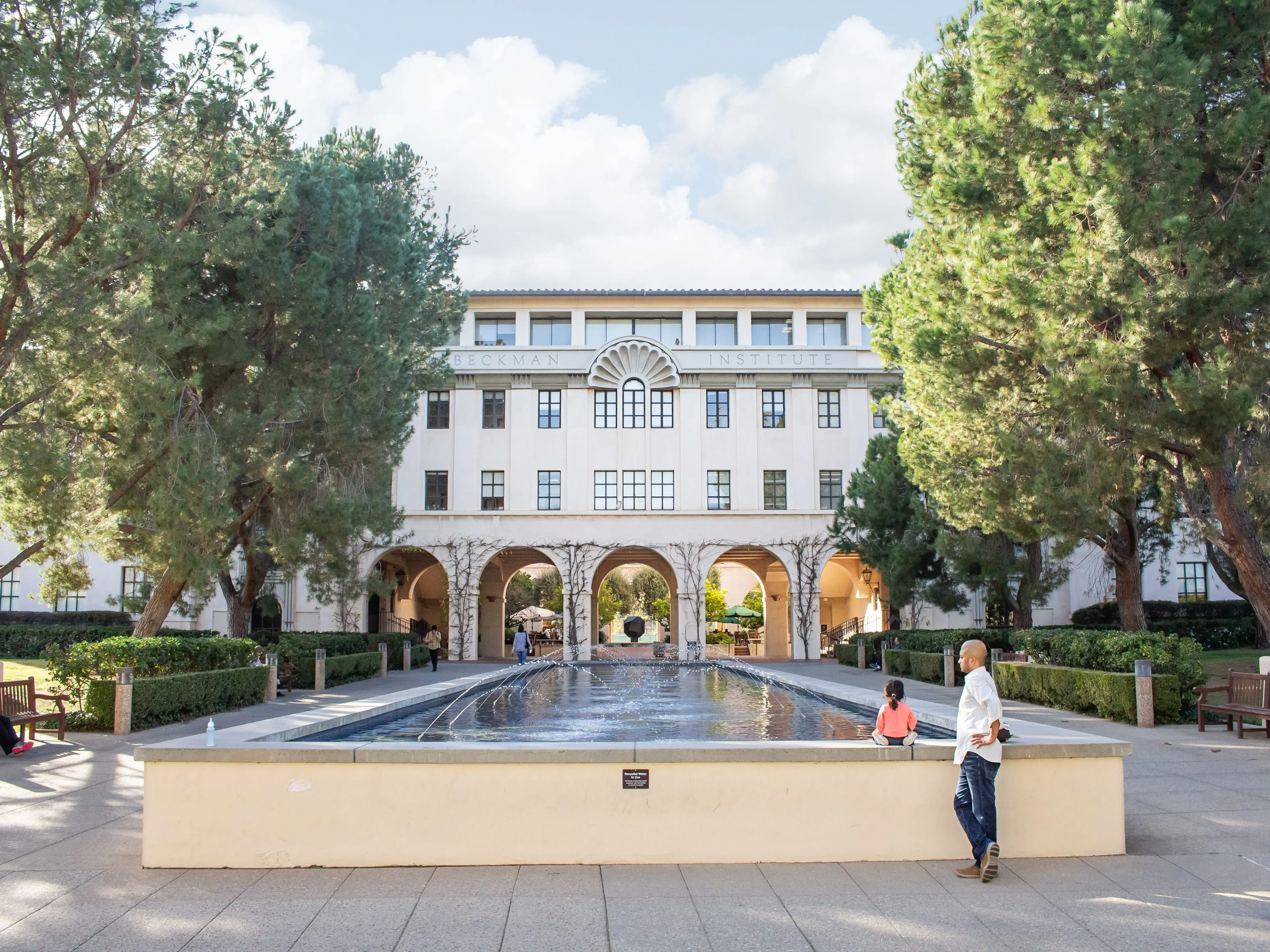 Pasadena, California, United States - 01-31-2020: A view of the fountain in front of the Beckman Institute building at California Institute of Technology.