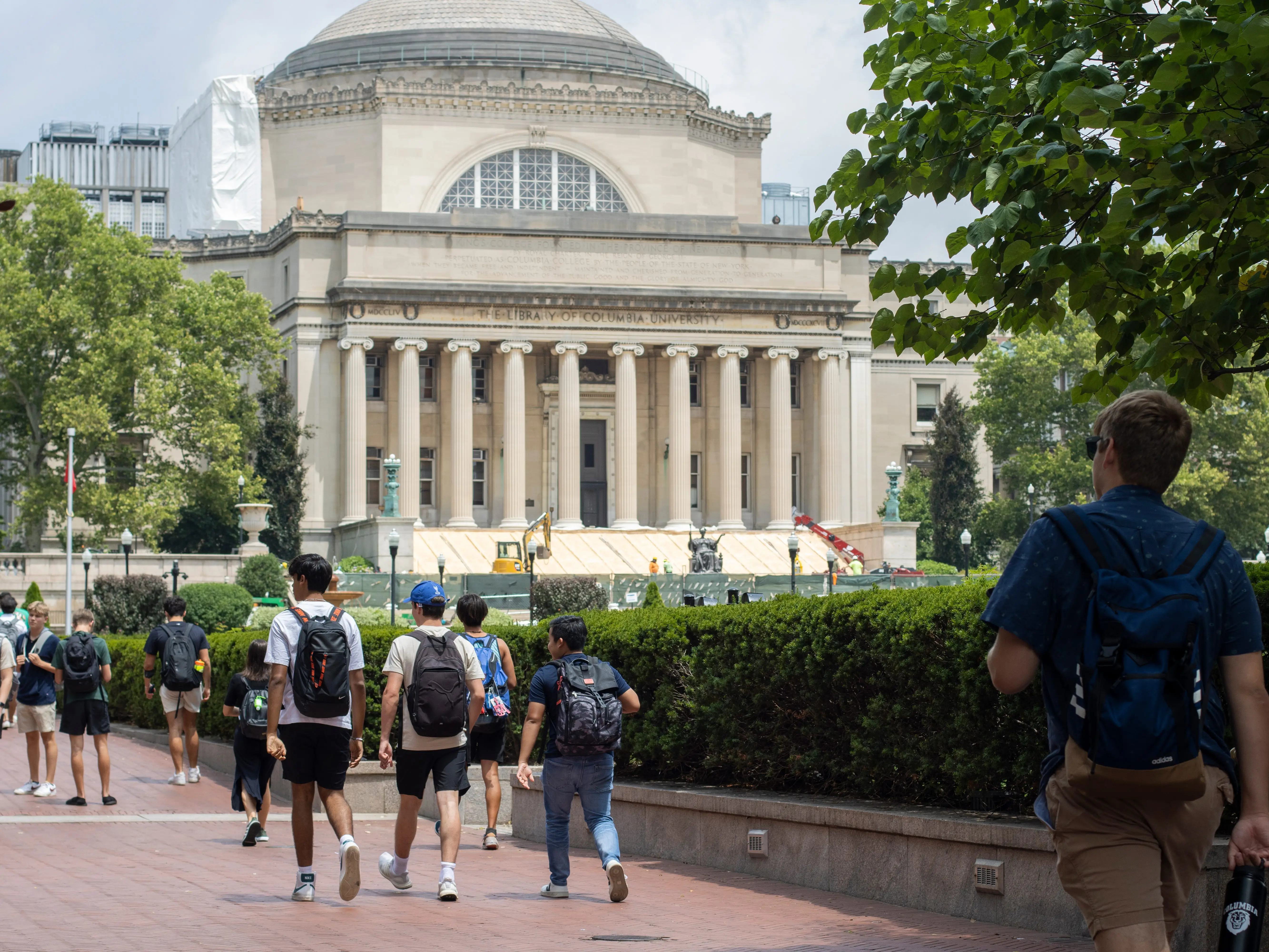 Students on the Columbia University campus in the Morningside Heights neighborhood on the Upper West Side of Manhattan, New York