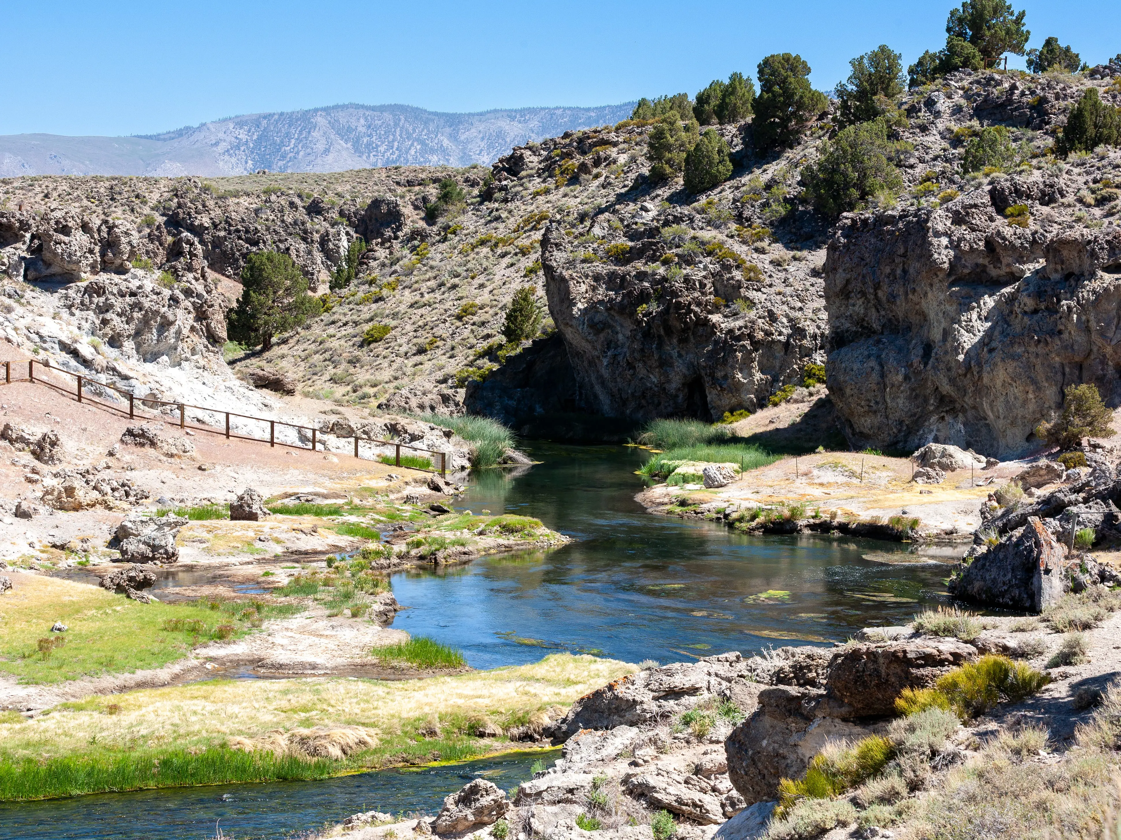 hot springs at hot creek geological site near mammouth