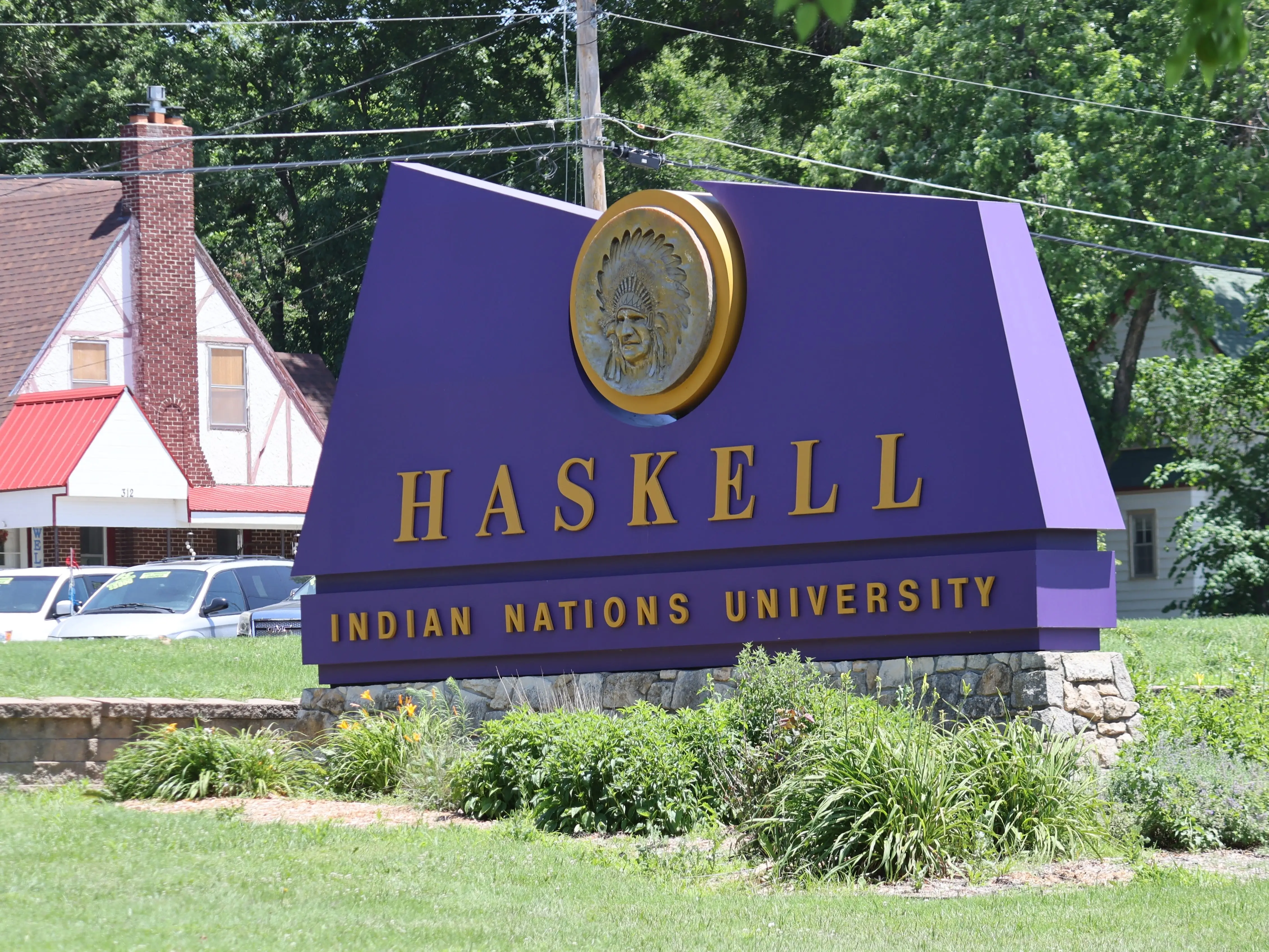 Lawrence, Kans., USA - June 28, 2022: Signs identify Haskell Indian Nations University campus. 2I9A2022