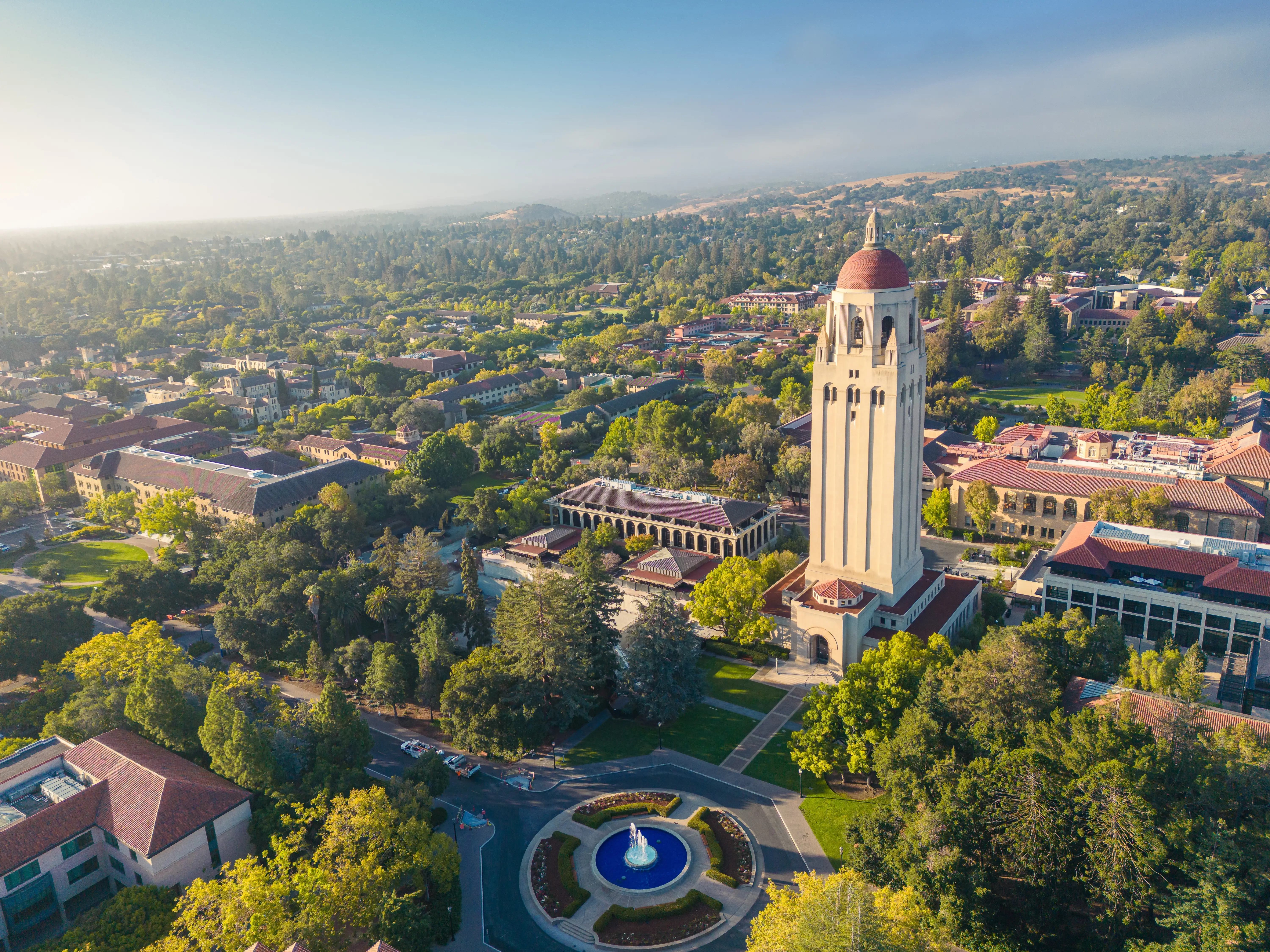STANFORD, CA,USA - Aug 20 2022: Aerial view of Stanford University, Palo Alto, Silicon Valley, California, USA