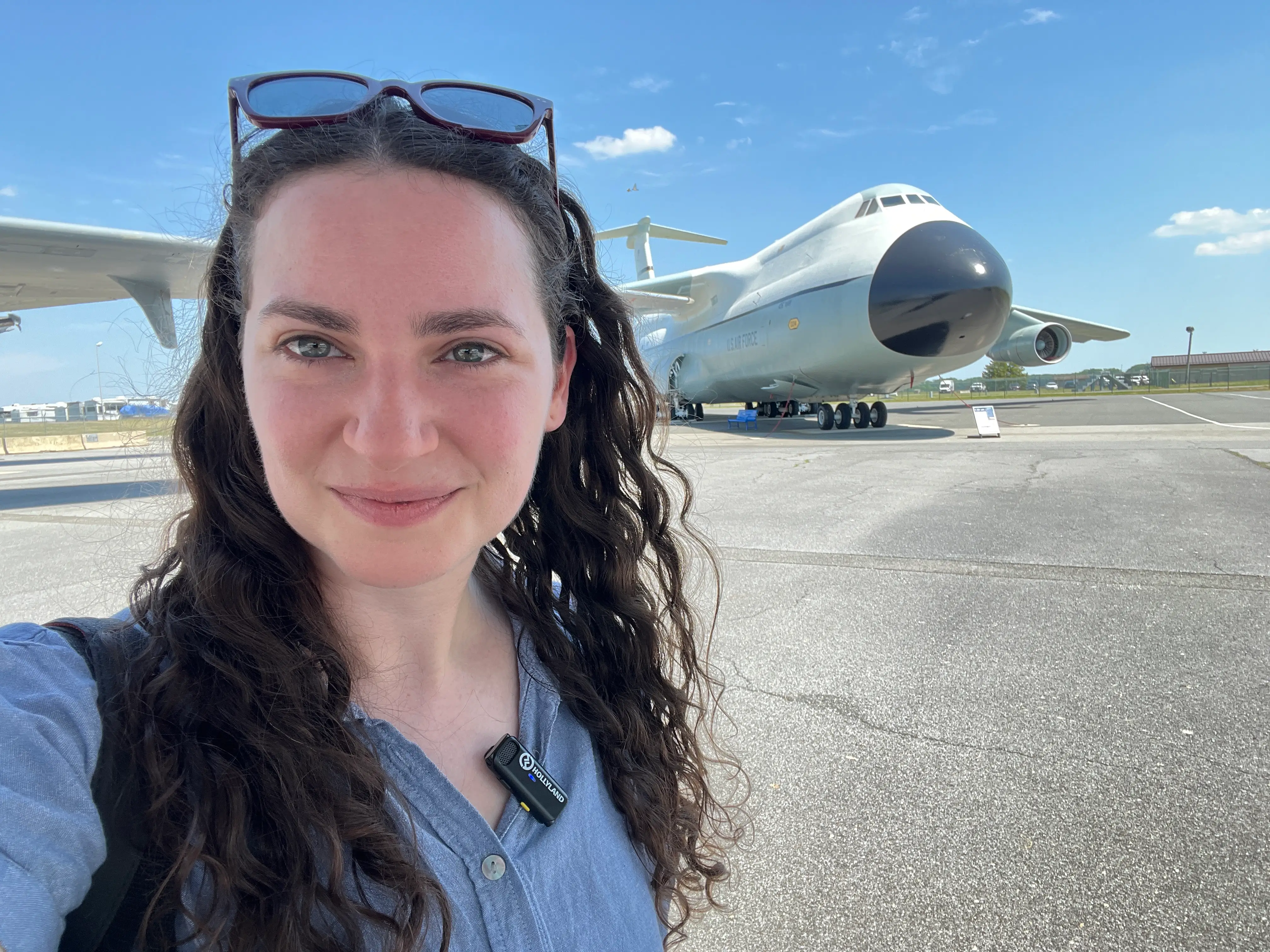 Talia Lakritz in front of the C-5A Galaxy.