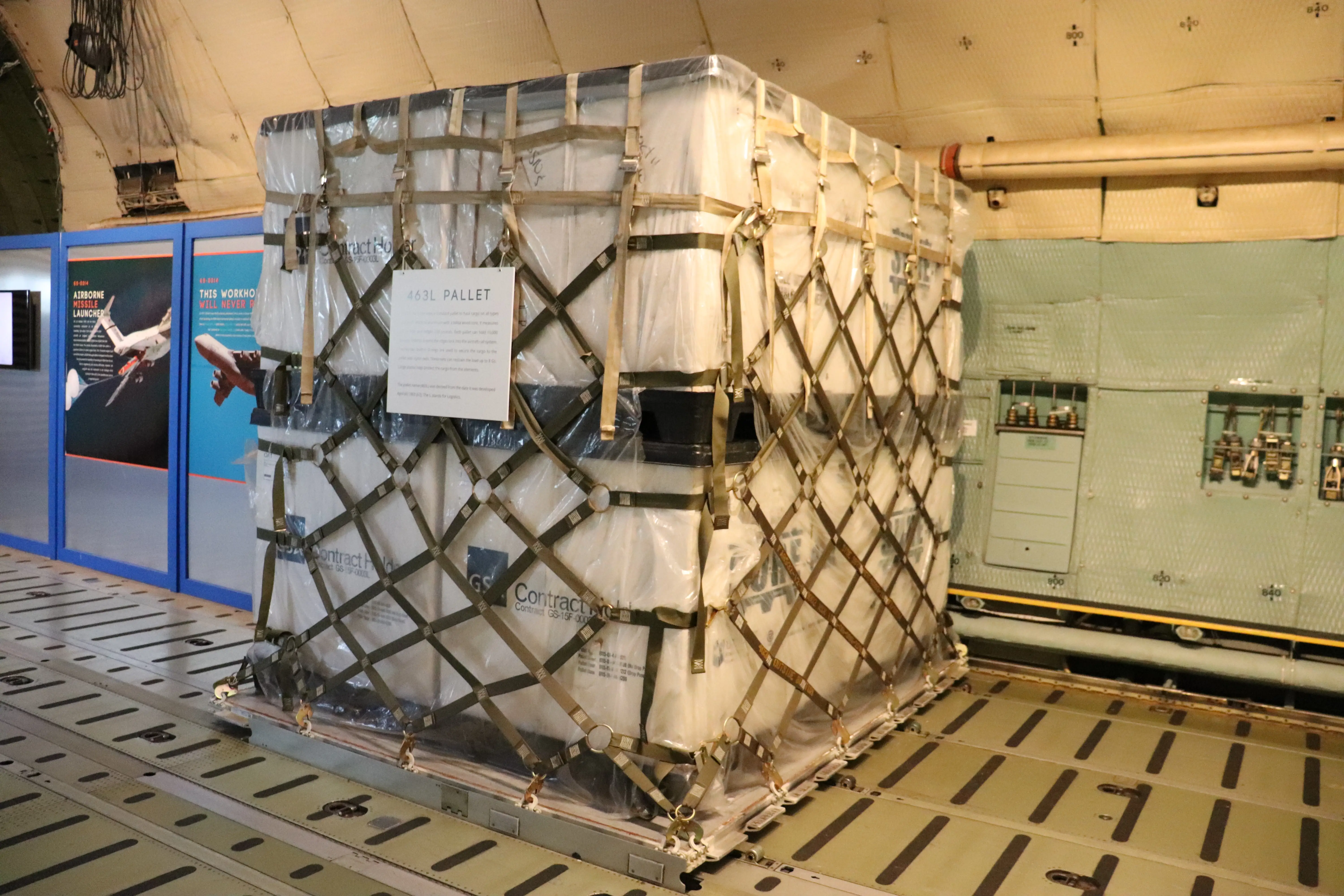 A 463L pallet inside the C-5A Galaxy.