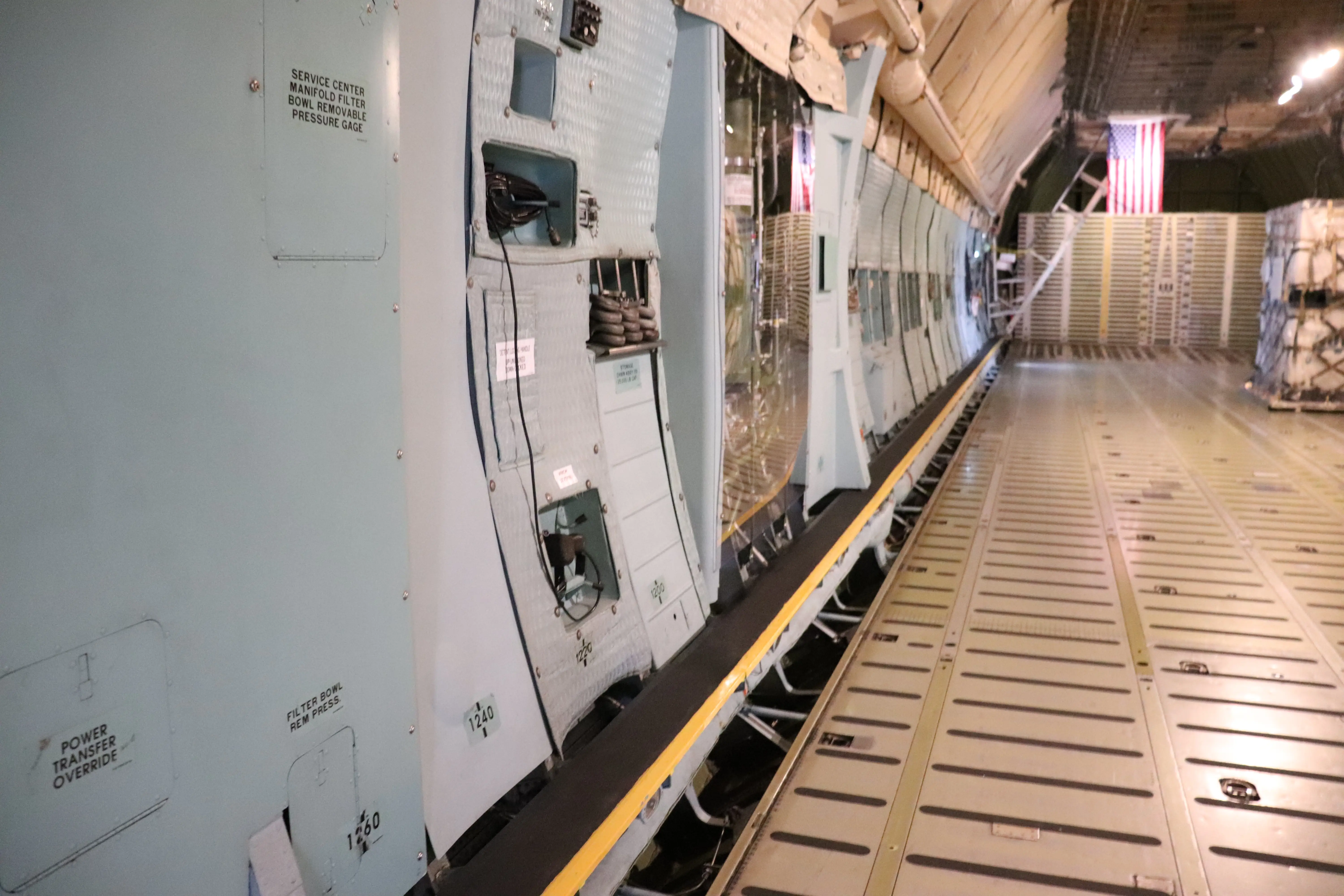 An elevated platform walkway inside the C-5A Galaxy.