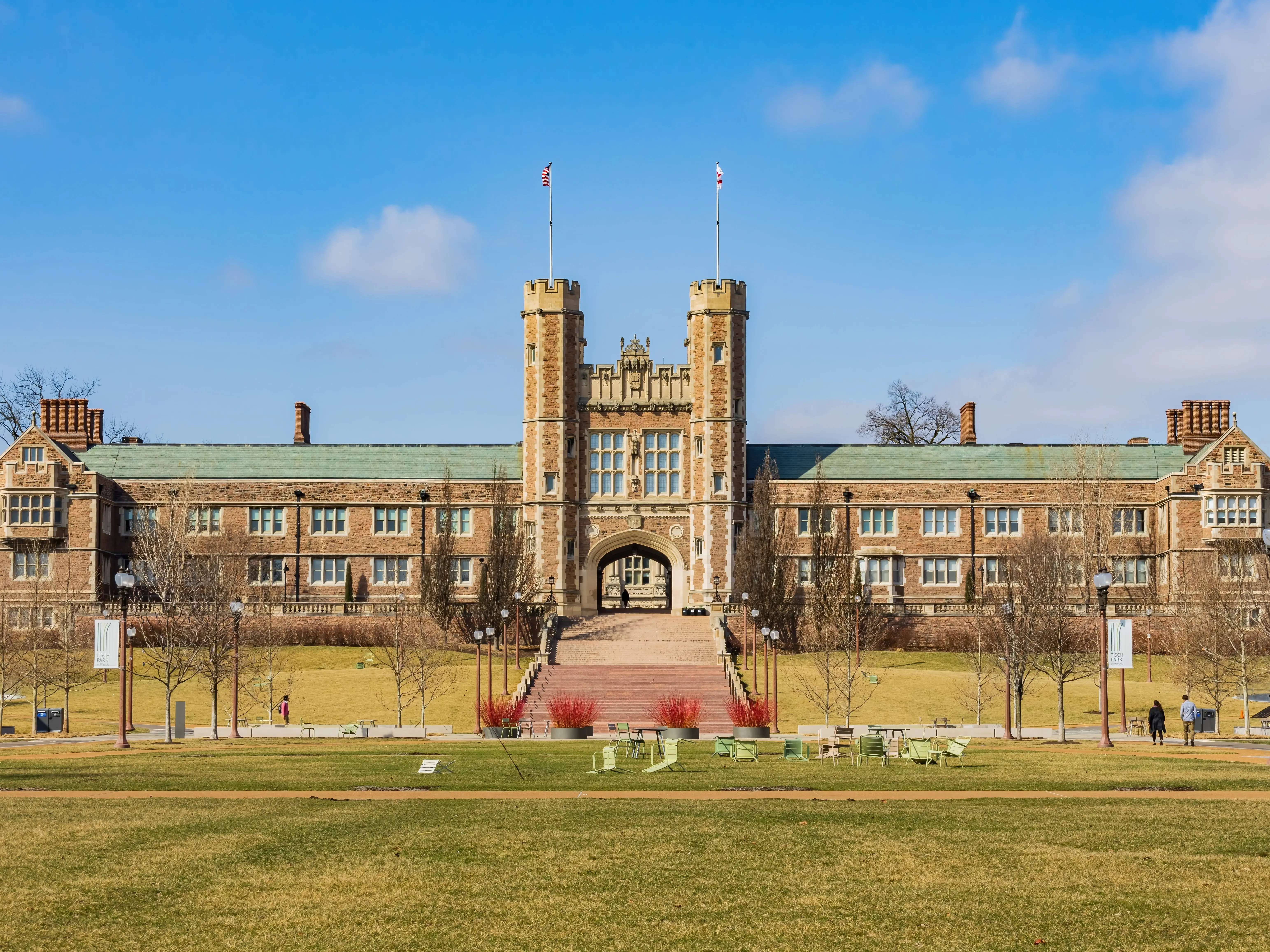 Sunny view of the Brookings Hall of Washington University in St. Louis at Missouri