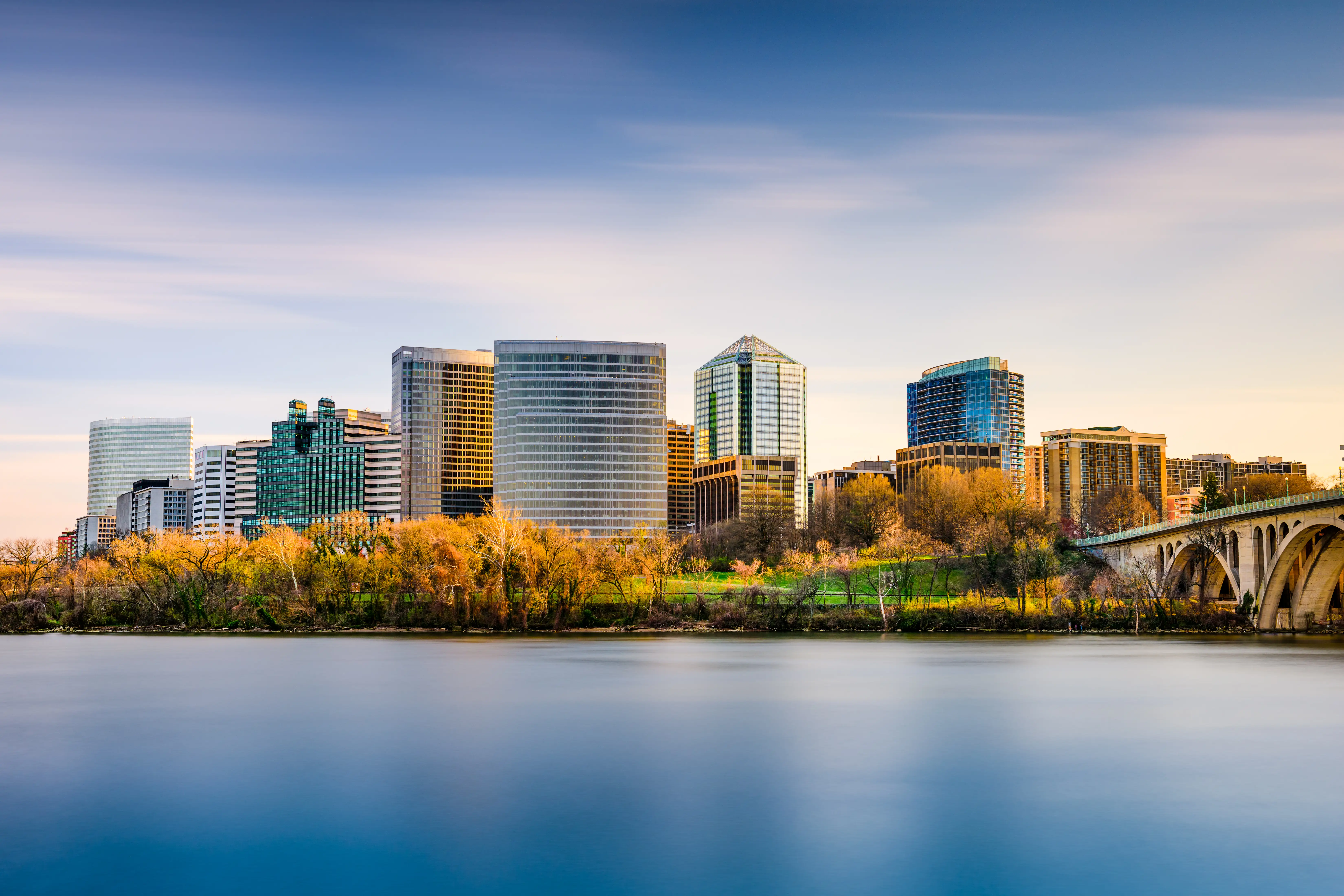 The Arlington, Virginia, city skyline on the Potomac River.