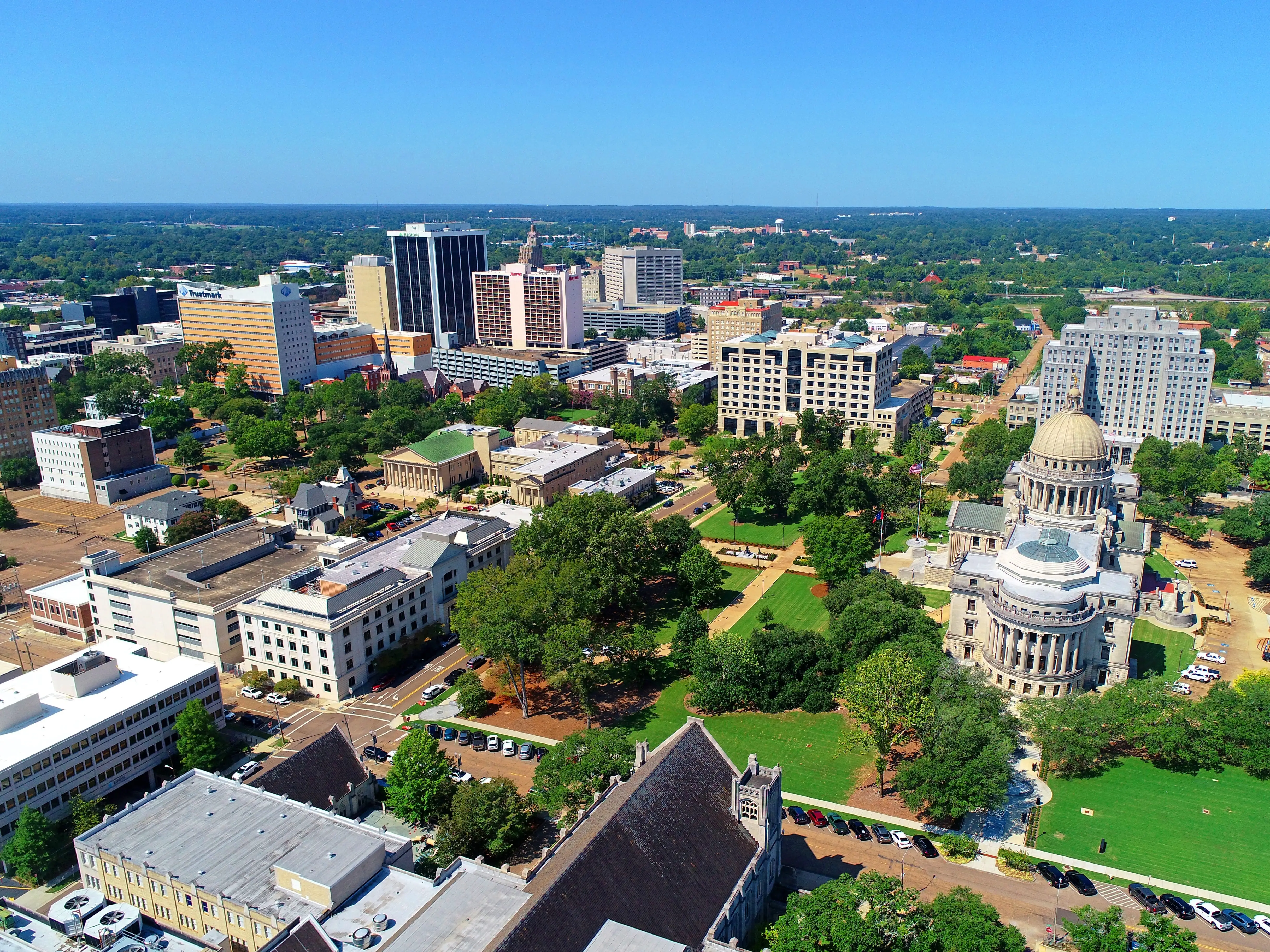 Aerial view of buildings in Jackson, Mississippi.