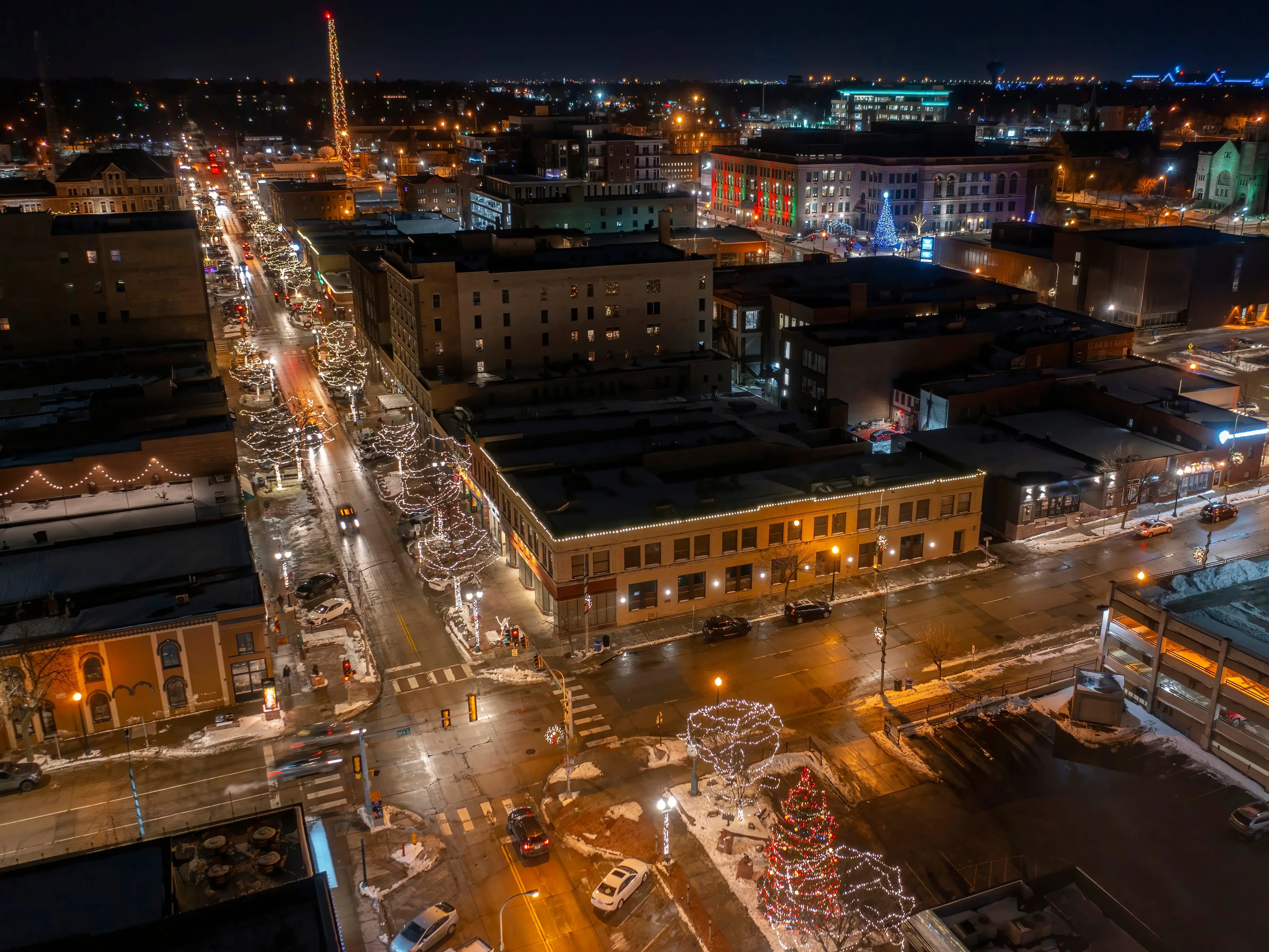 Aerial view of the streets of Sioux Falls, South Dakota.