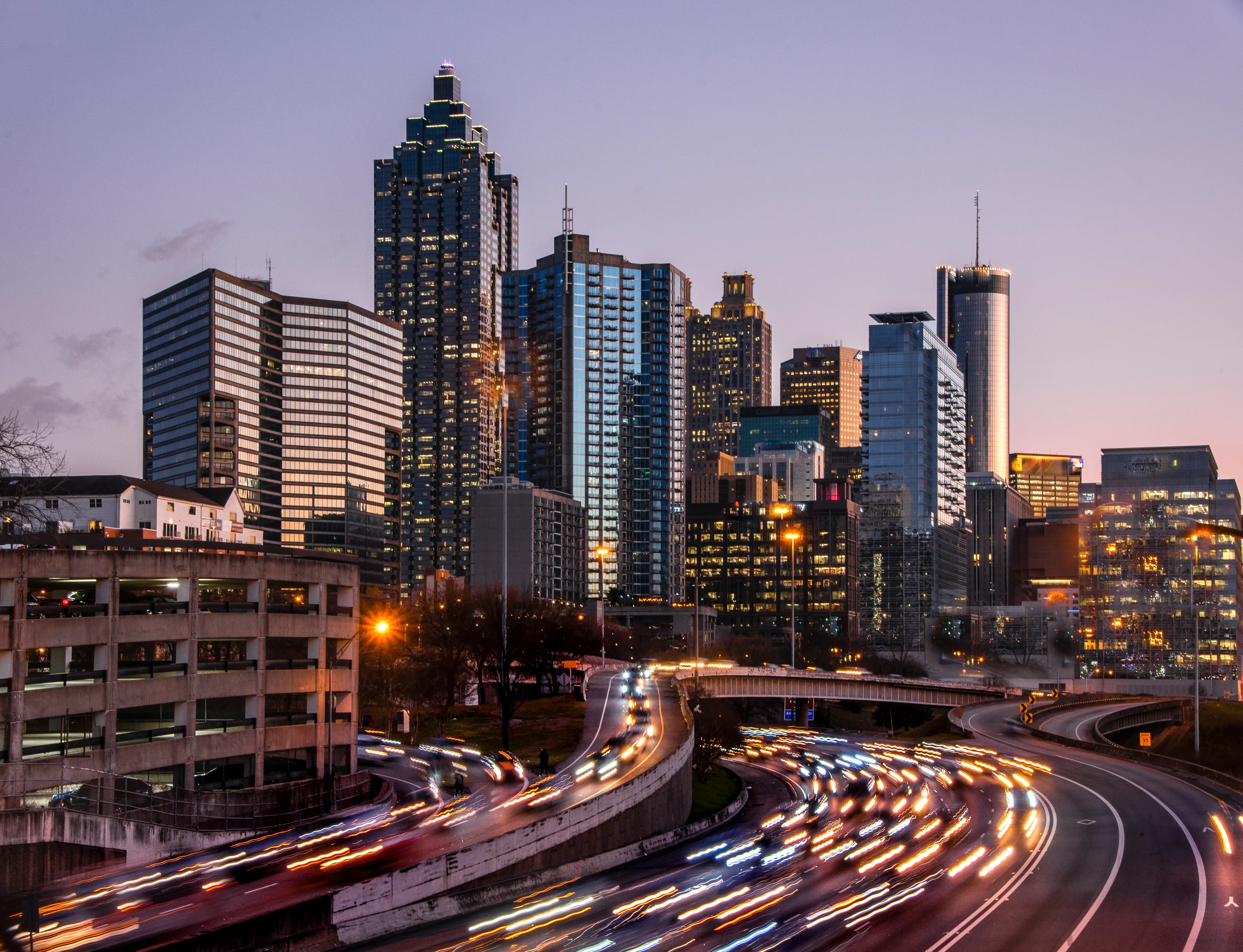 The Atlanta, Georgia skyline in the evening.