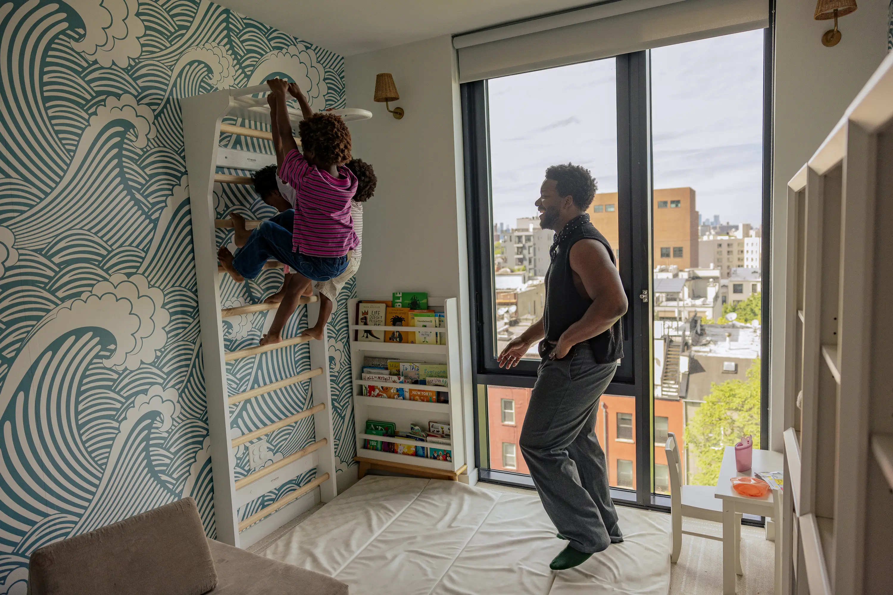 kids playing in an apartment.