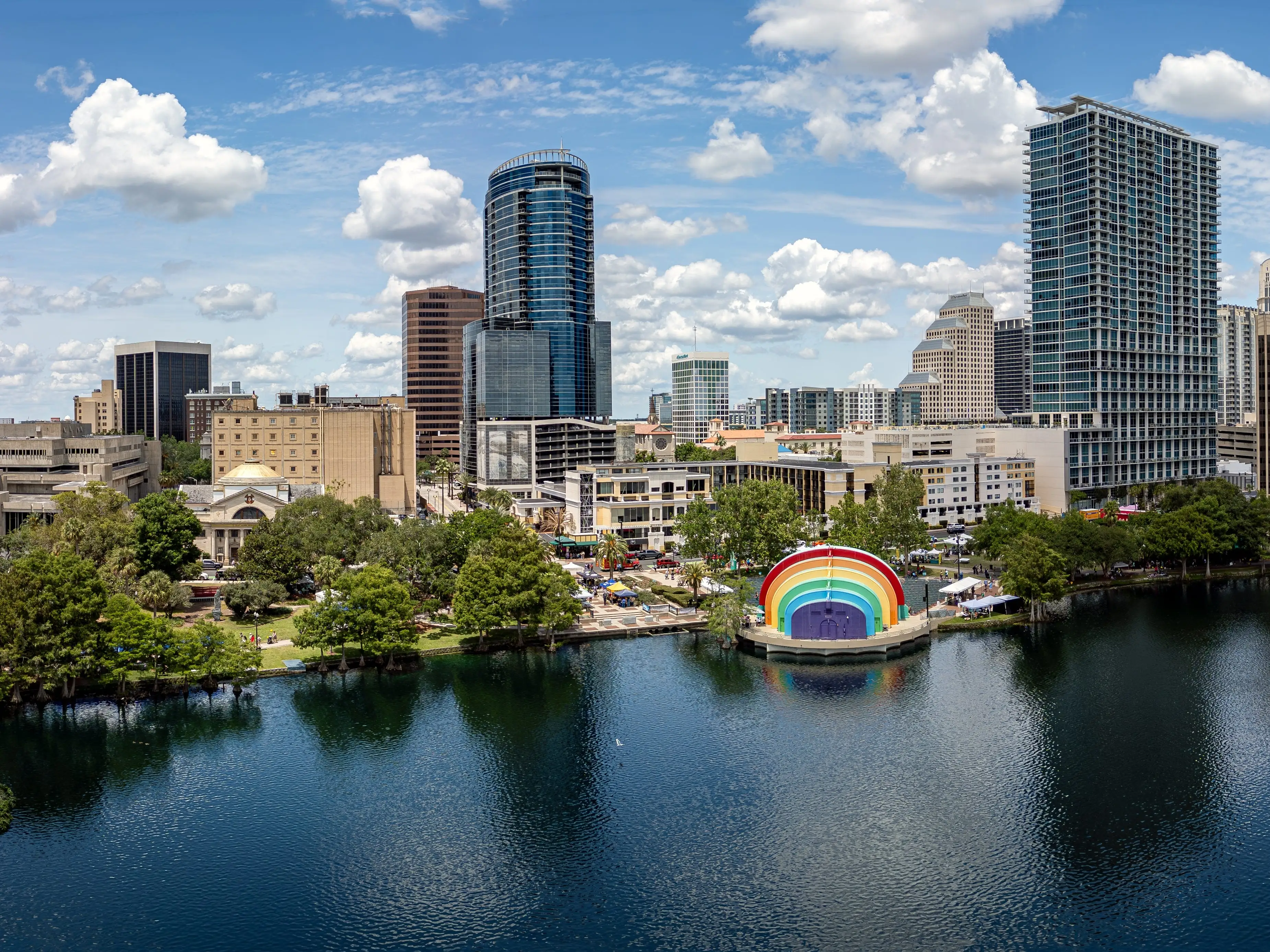 Buildings on the water in Orlando, Florida.