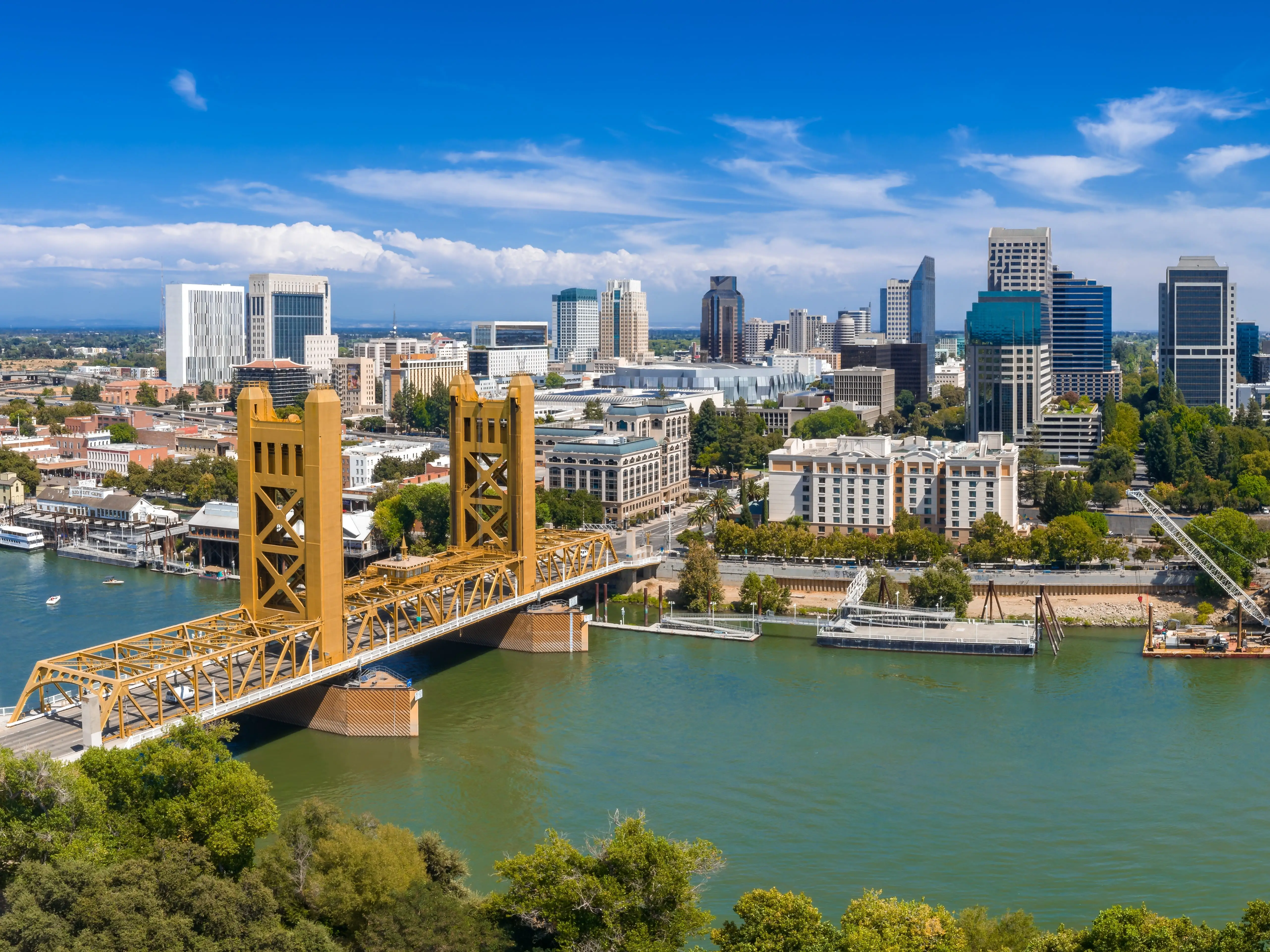 Buildings next to river in Sacramento, California.