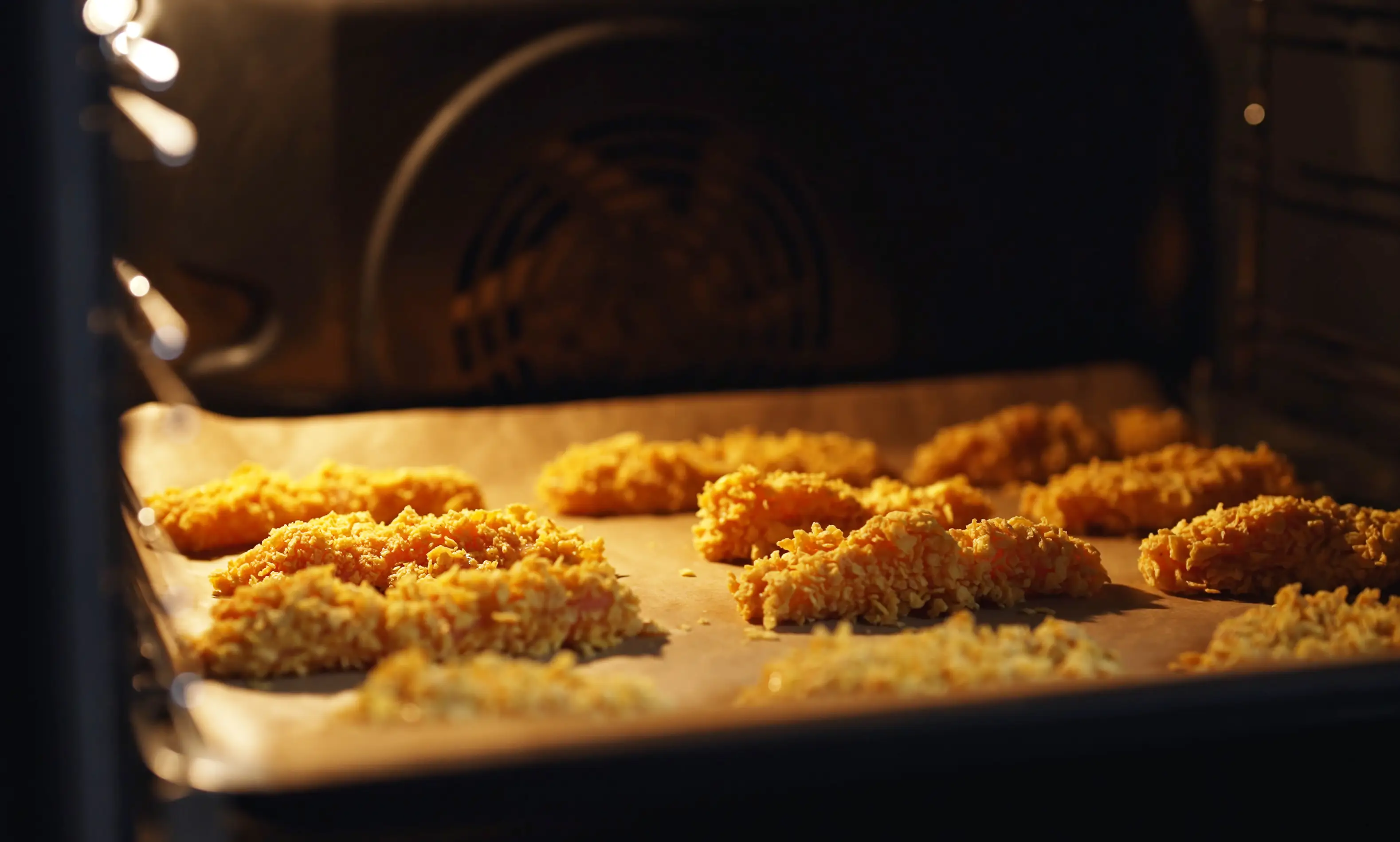 Fish sticks cooking in the oven.