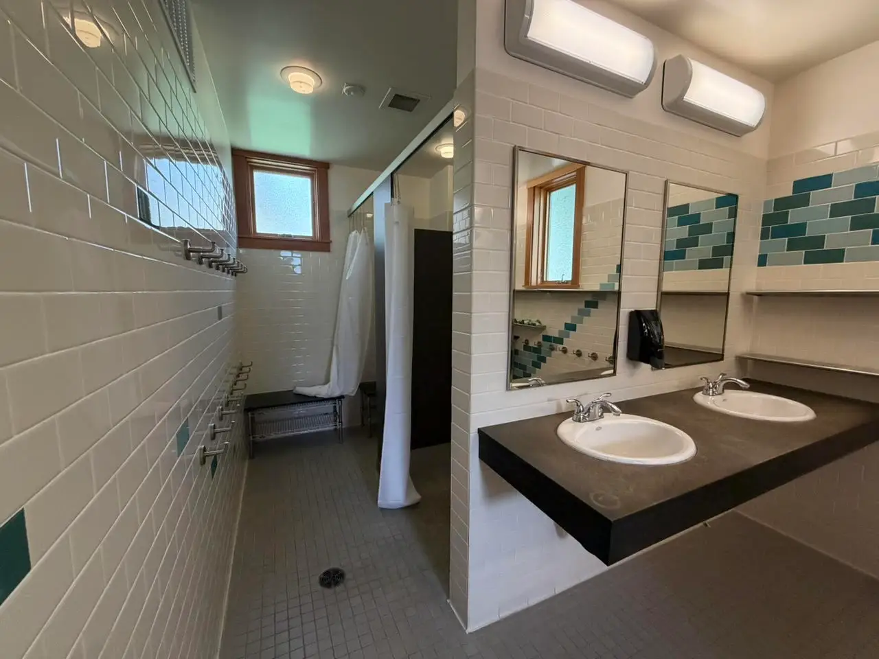 The bathrooms at the adult summer camp.