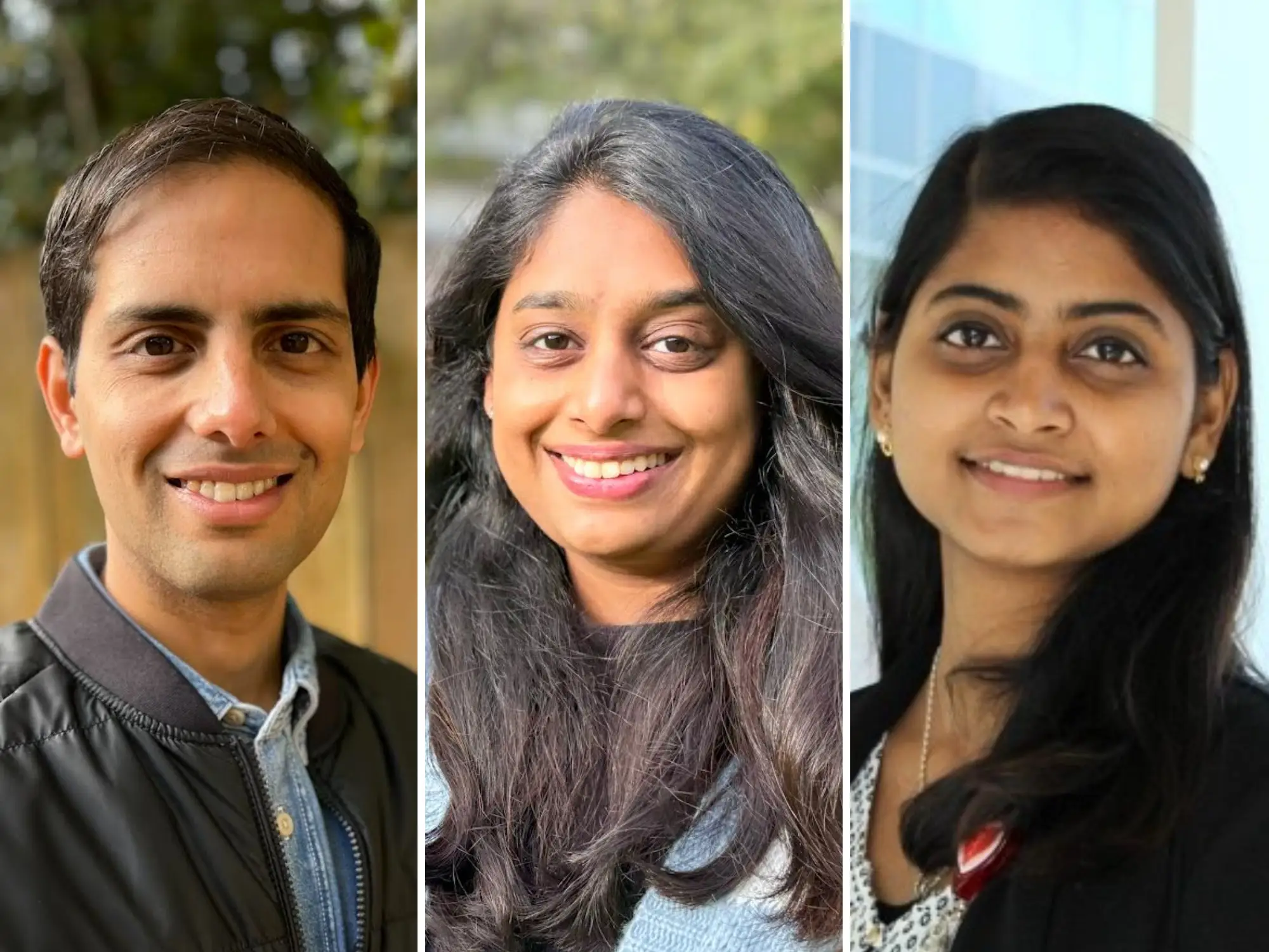Udit Mehrotra (left), Tanvi Pisal (center), and Priyanka Devi Ramesh (right)
