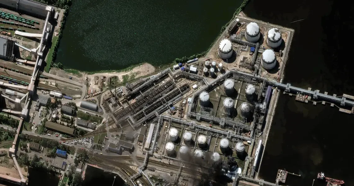 Satellite images show a blazing Russian oil terminal from Ukraine’s strikes during the annual Russian Davos