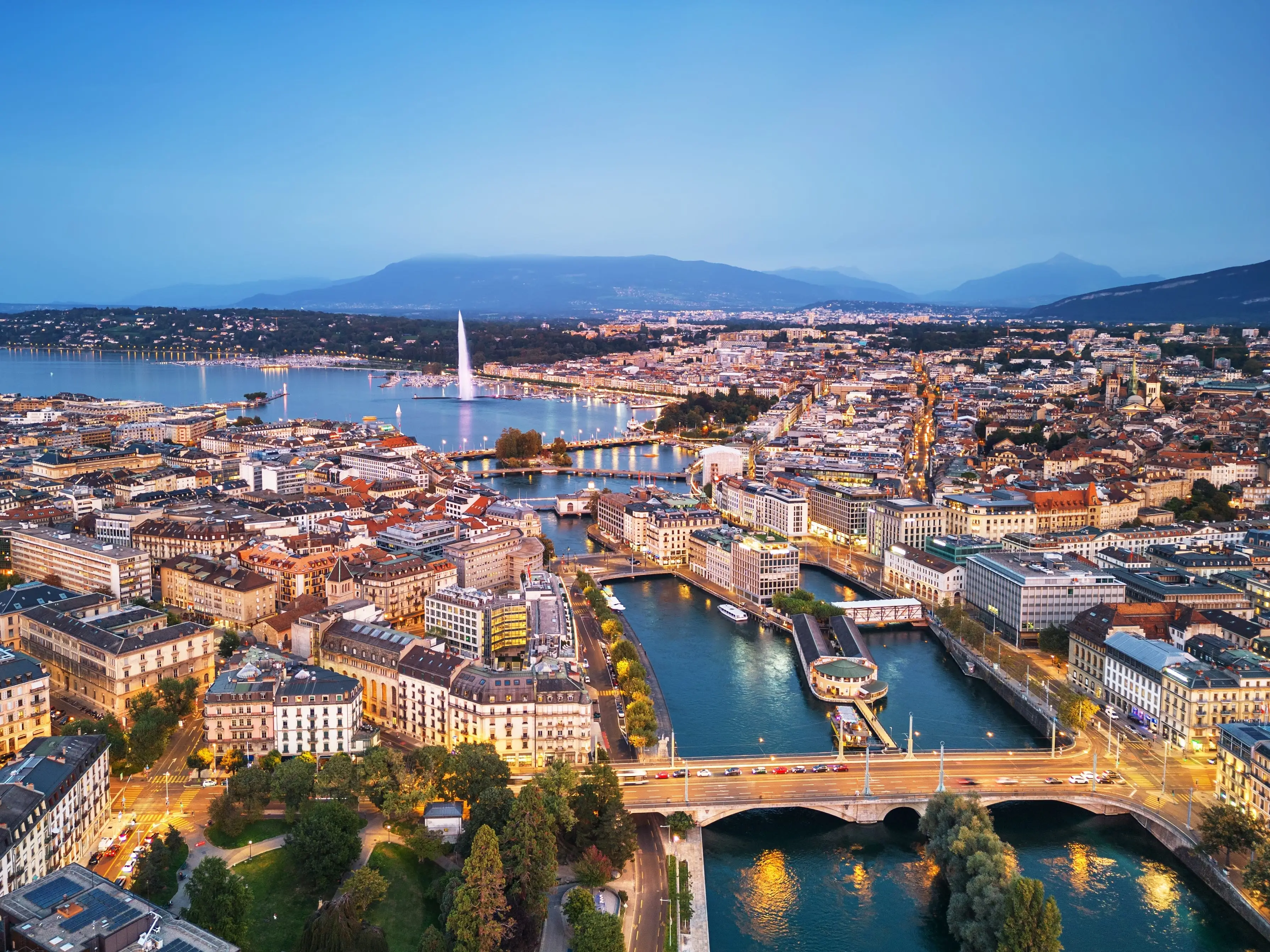 Aerial view of Geneva, Switzerland.
