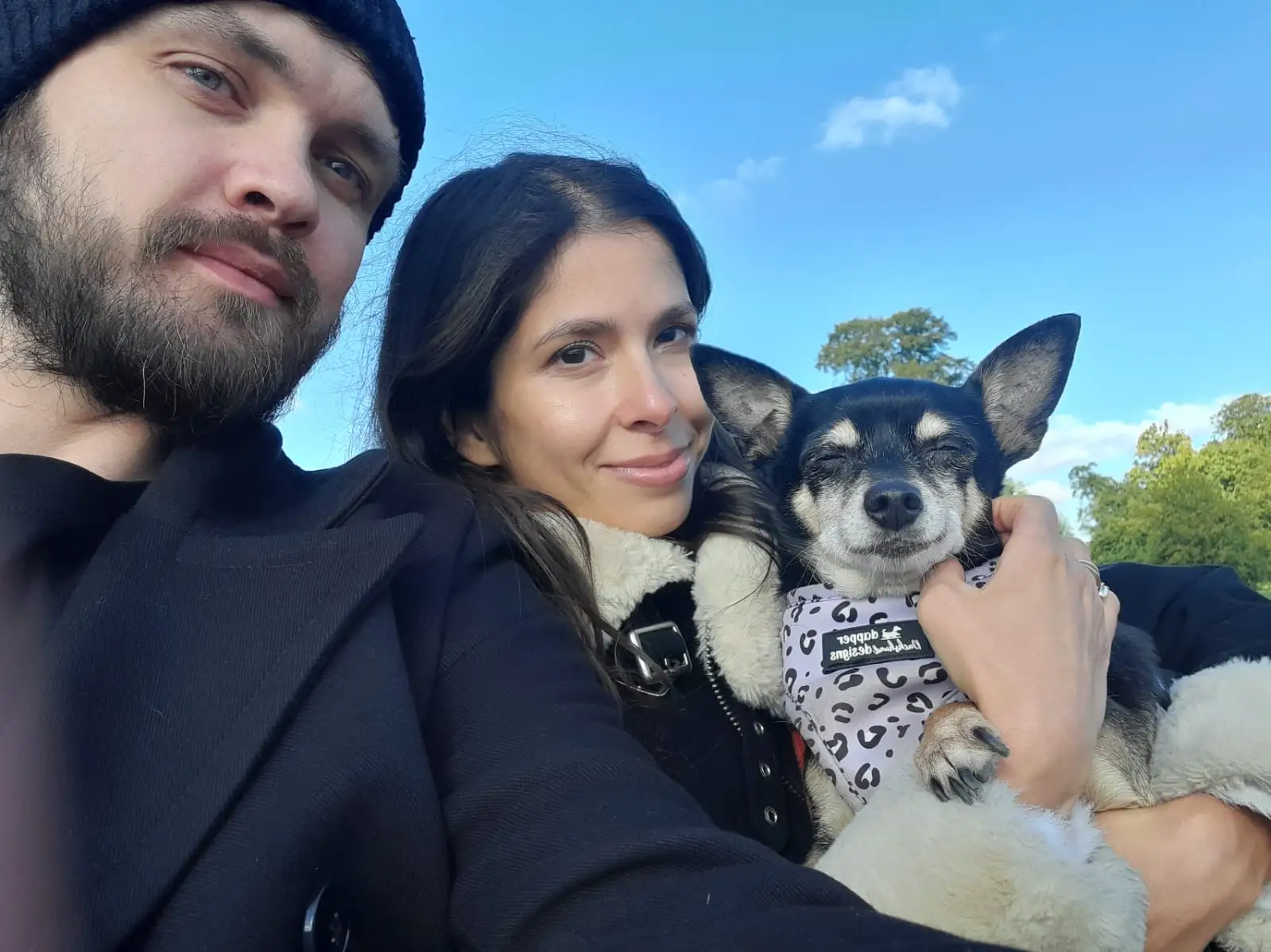 The author with her husband and dog.