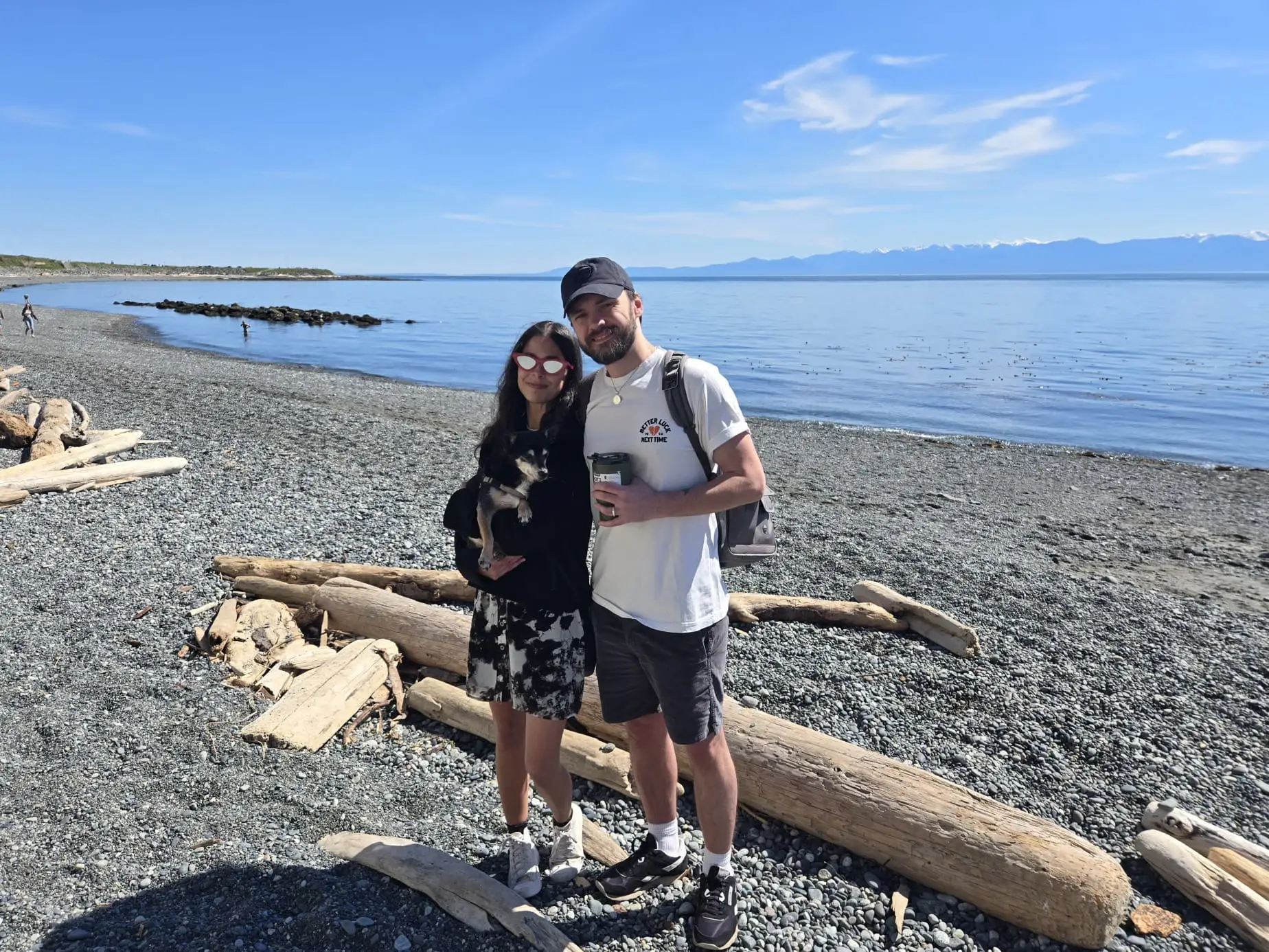 The author and her husband on the beach.