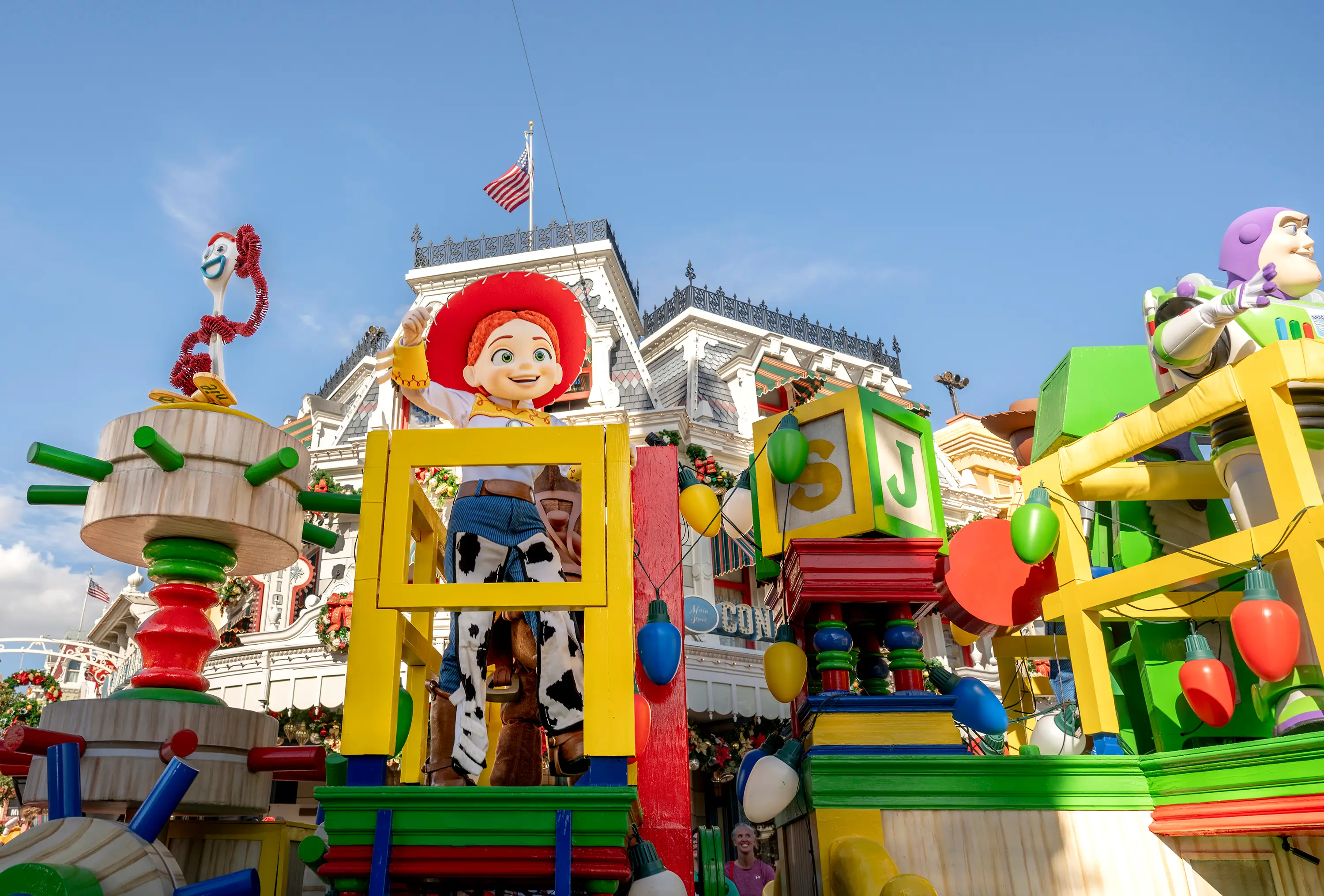 Toy Story float at parade at Disney park