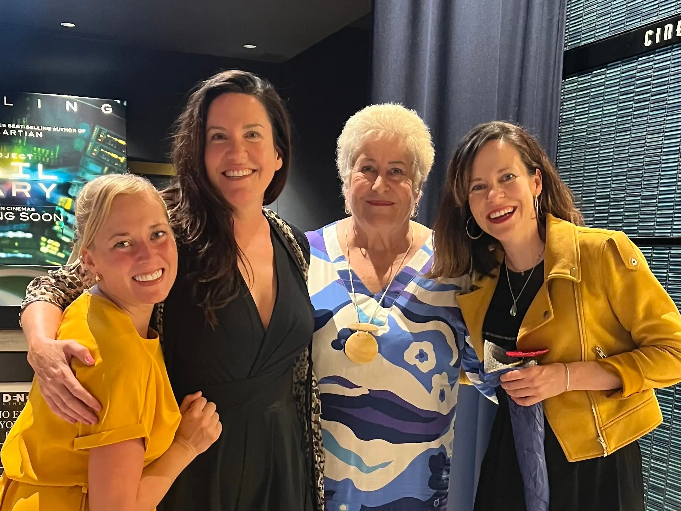 The author, far right, with a new friend, her sister, and her mom.