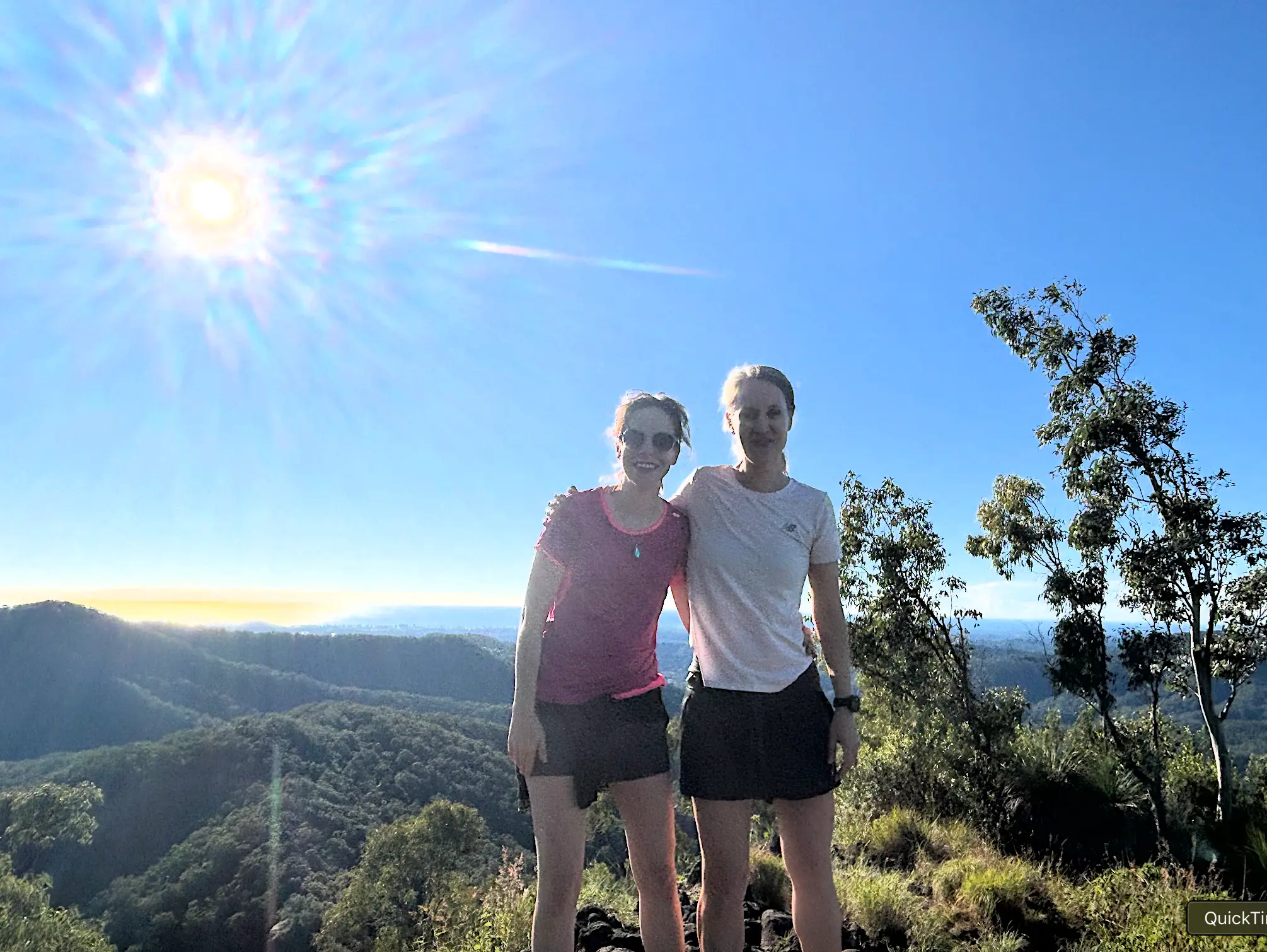 The author on an early morning hike with a new friend.