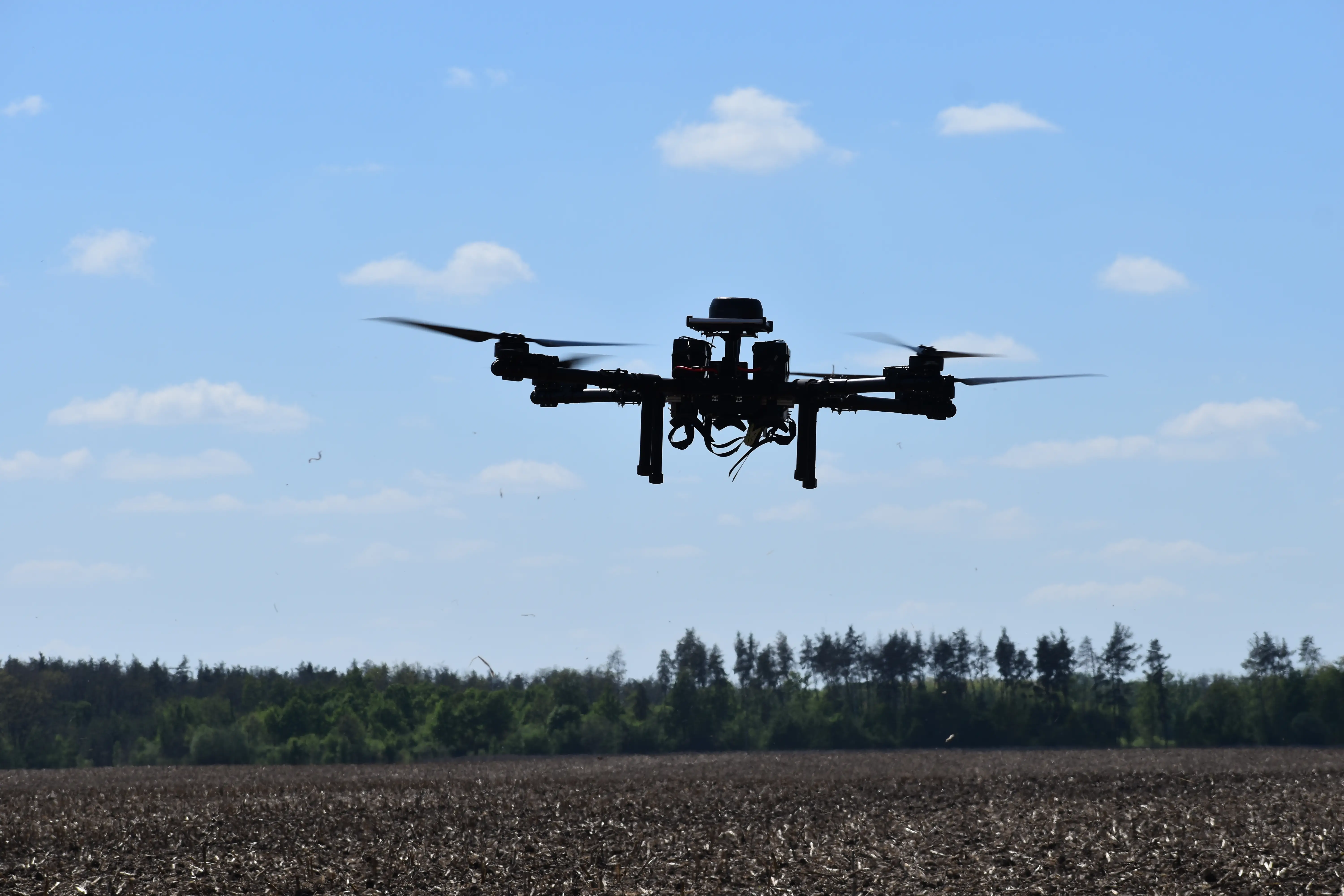 A Perun drone taking off at a field near Kyiv.