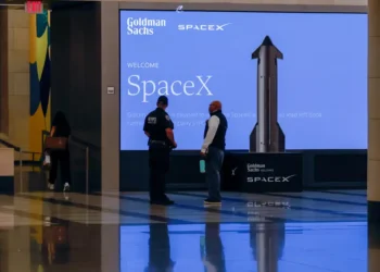 Photos show the lobbies of Goldman Sachs and Morgan Stanley decked out in SpaceX gear ahead of IPO