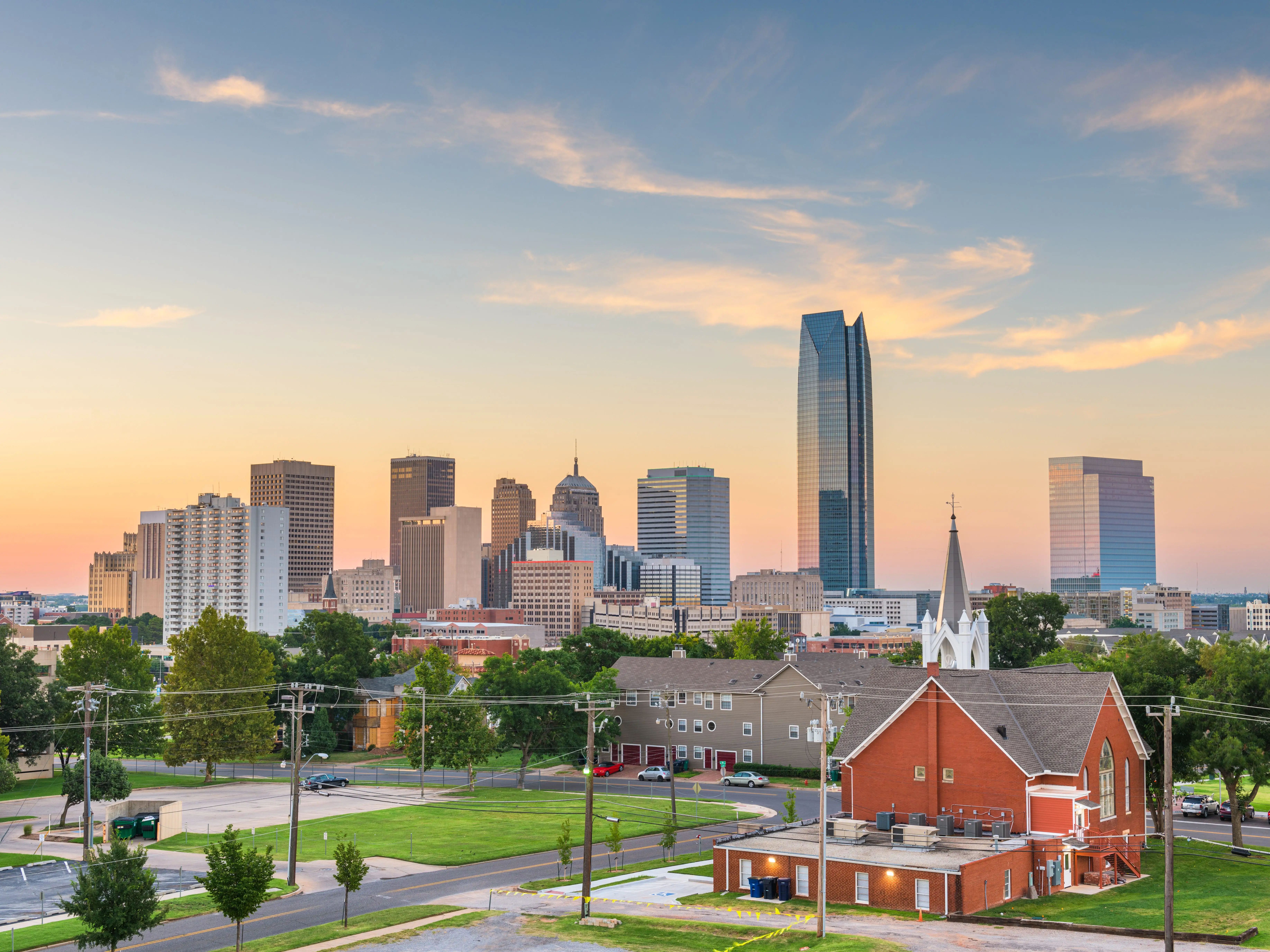 Oklahoma City, Oklahoma, USA downtown skyline at twilight.
