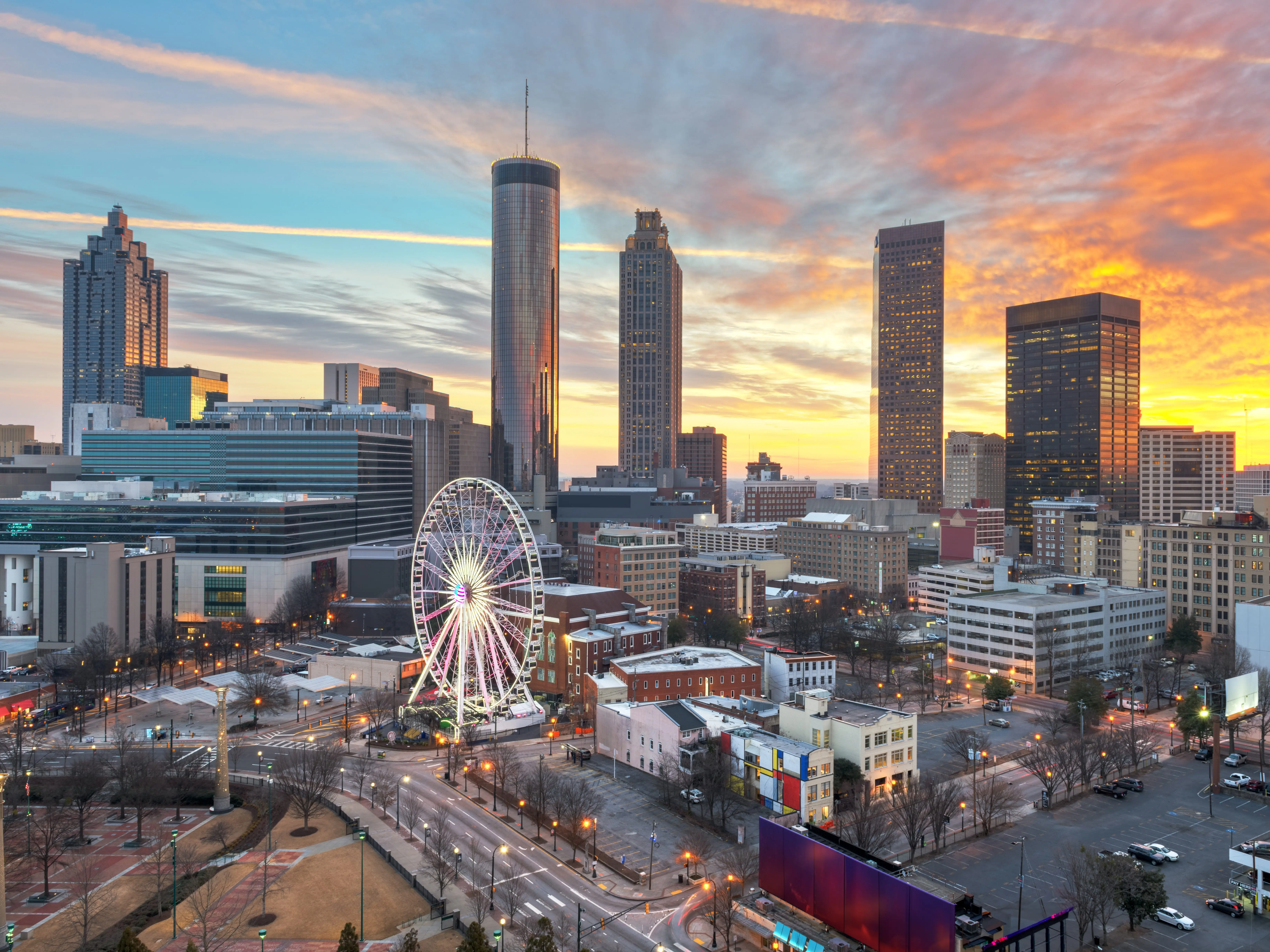 Atlanta, Georgia, USA downtown skyline at dawn.