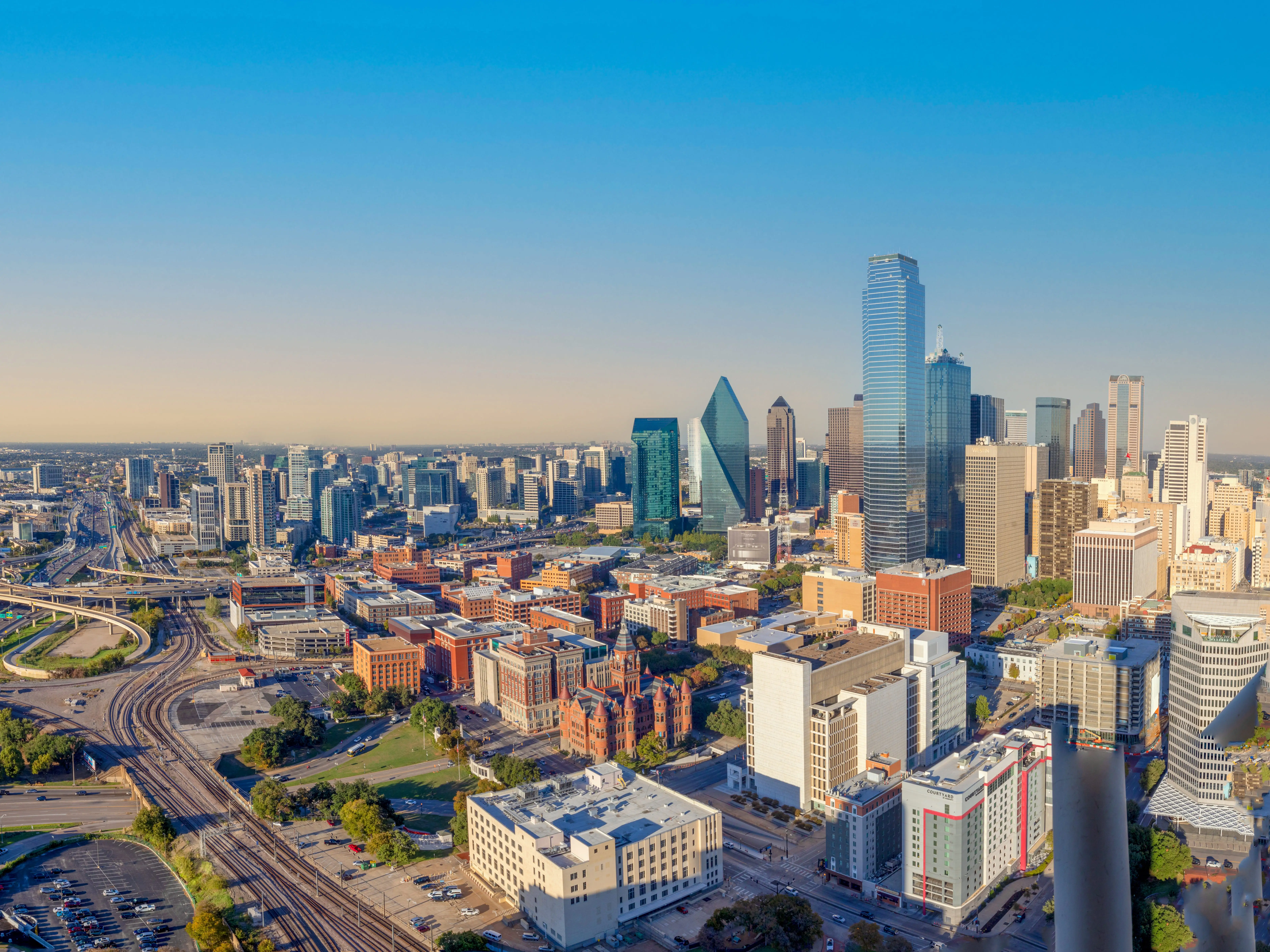Dallas, USA - November 7, 2023: scenic skyline in late afternoon in Dallas, Texas, USA