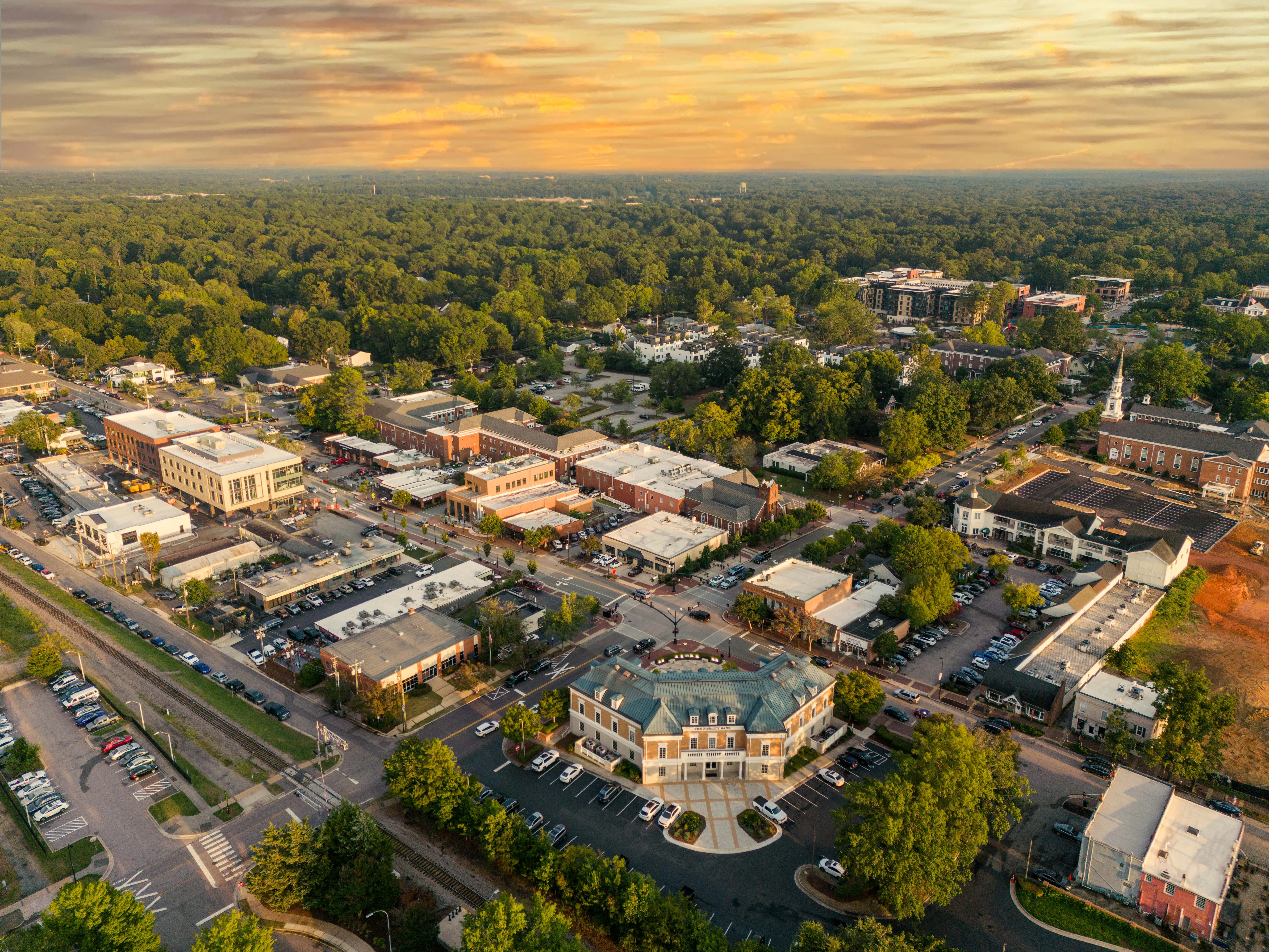 An aerial view of Cary, North Carolina after a Summer thundershower.