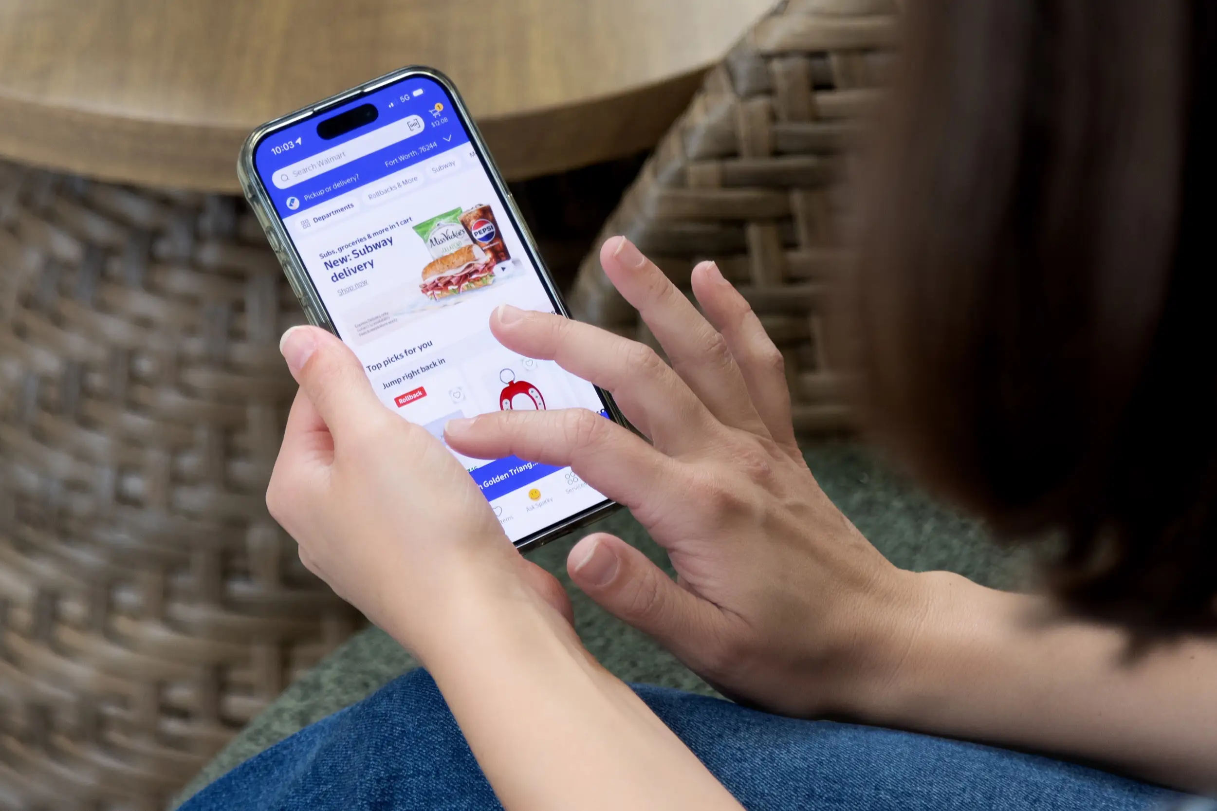 A person orders from Subway on the Walmart app.
