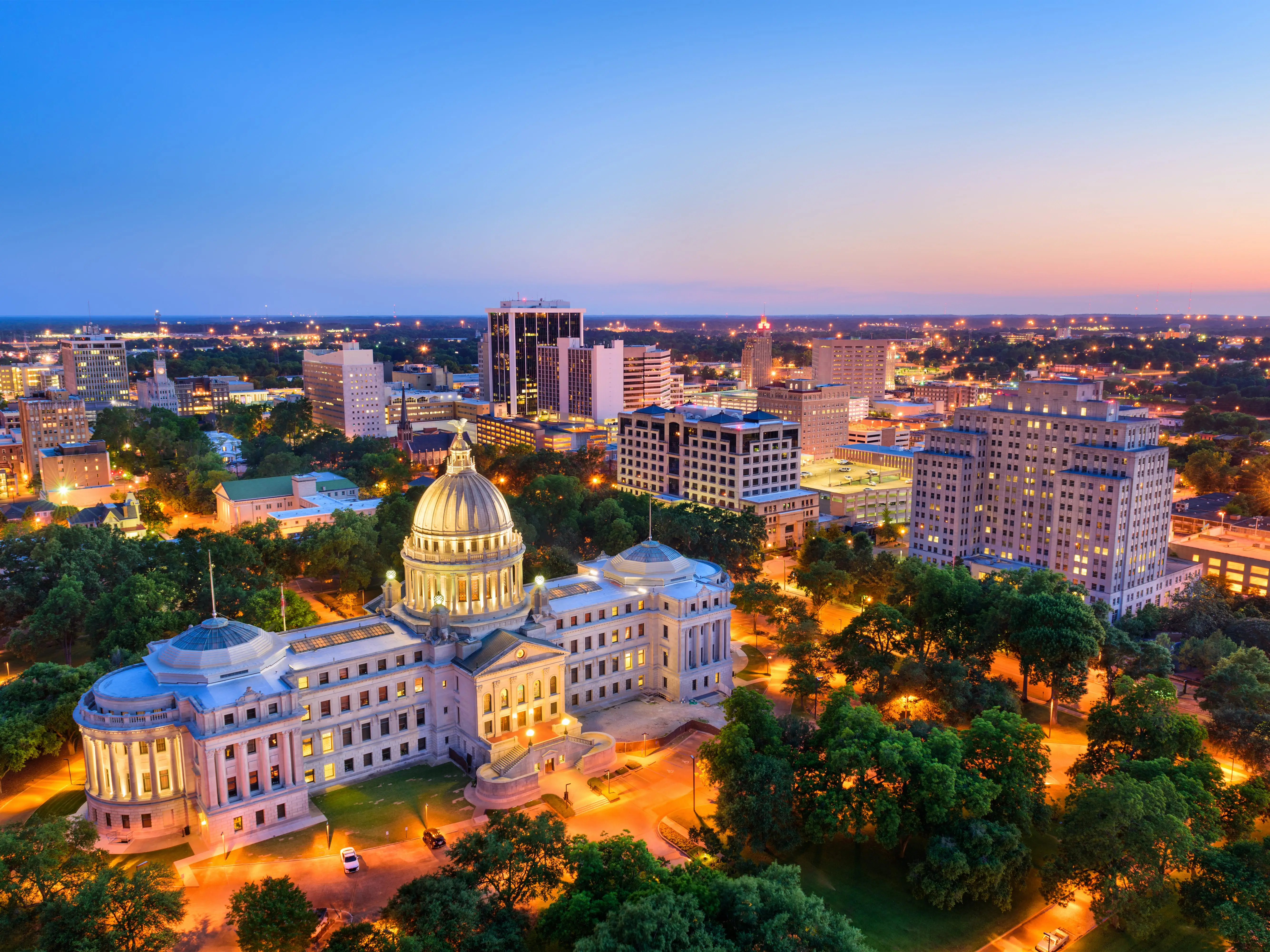 Jackson, Mississippi, USA skyline over the Capitol Building.