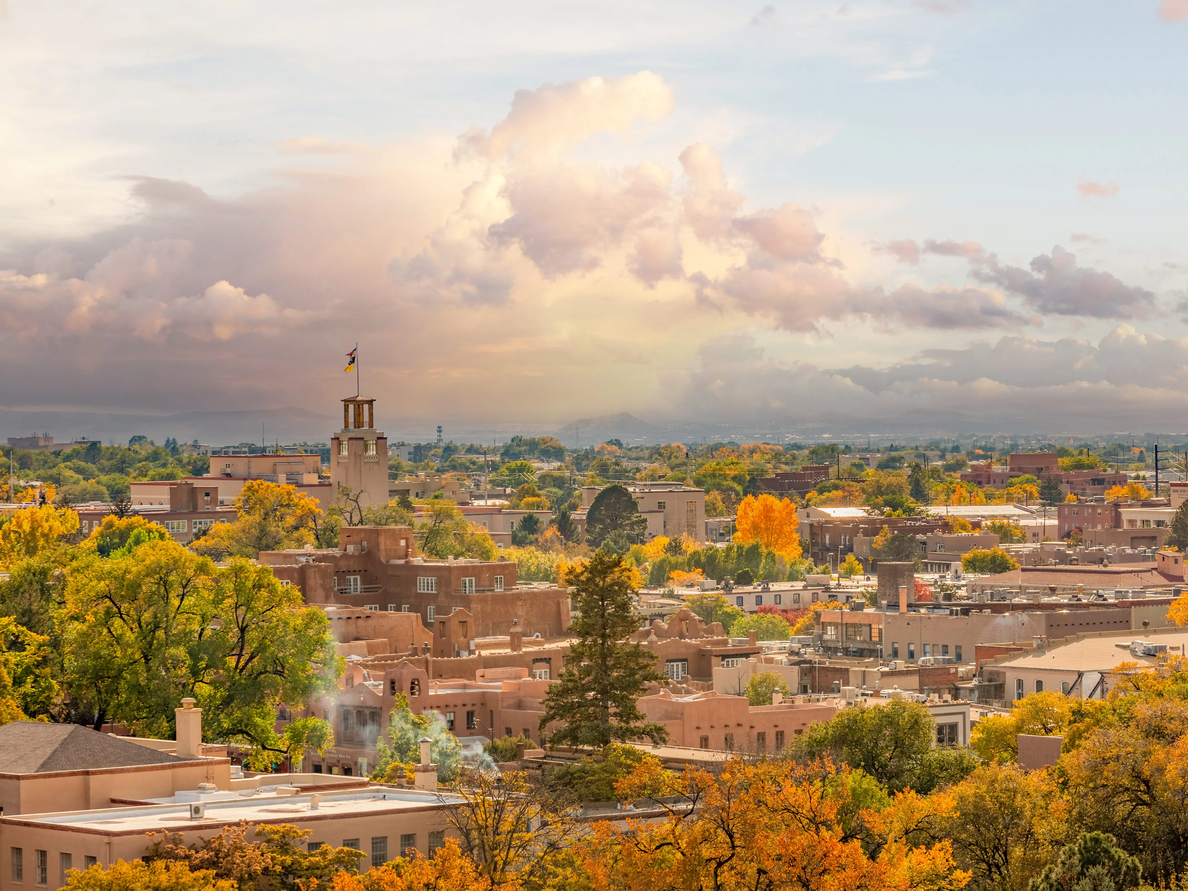 City view of historic Santa Fe, New Mexico in fall