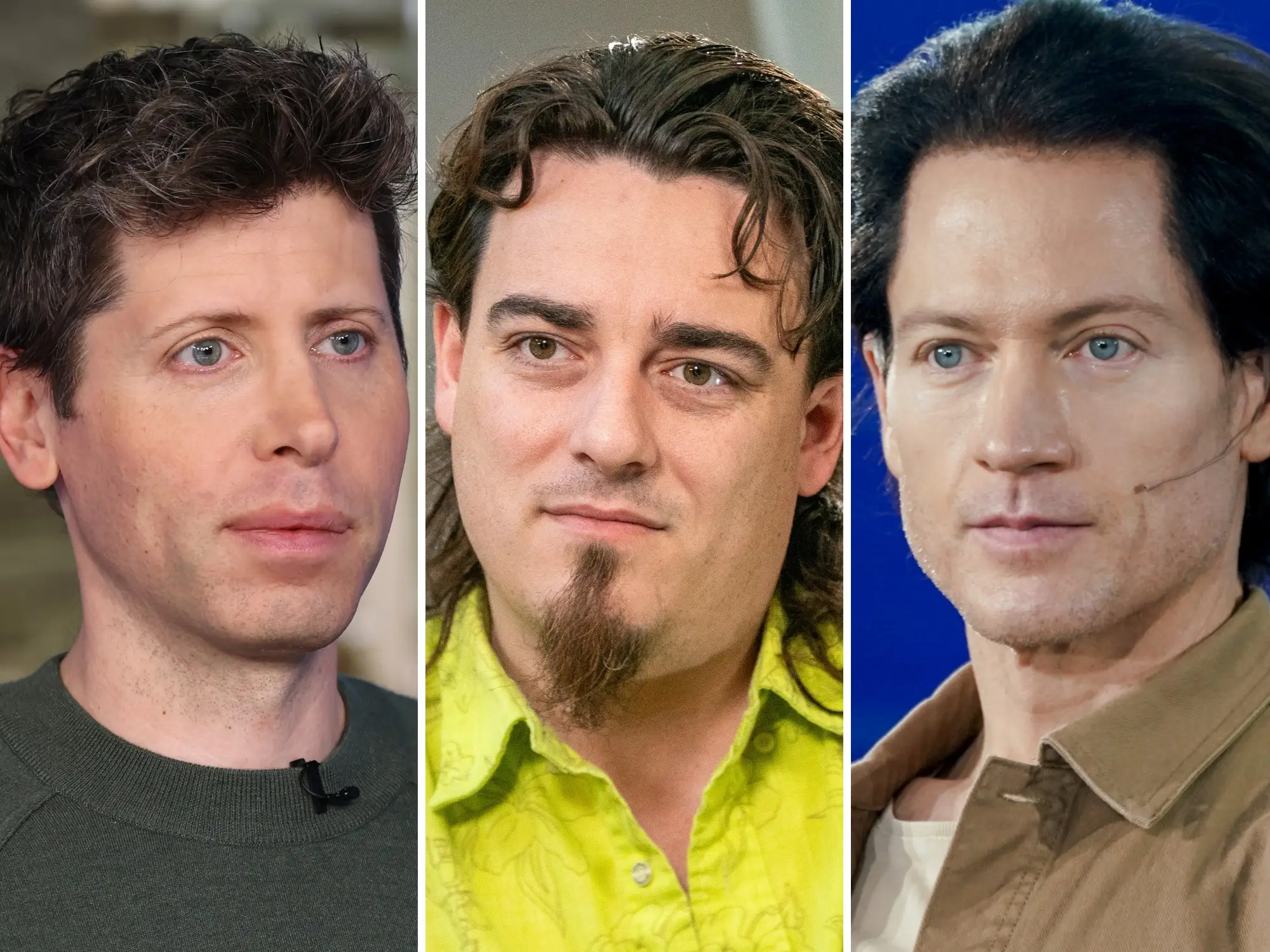 Side by side photos of Sam Altman, Palmer Luckey, and Bryan Johnson