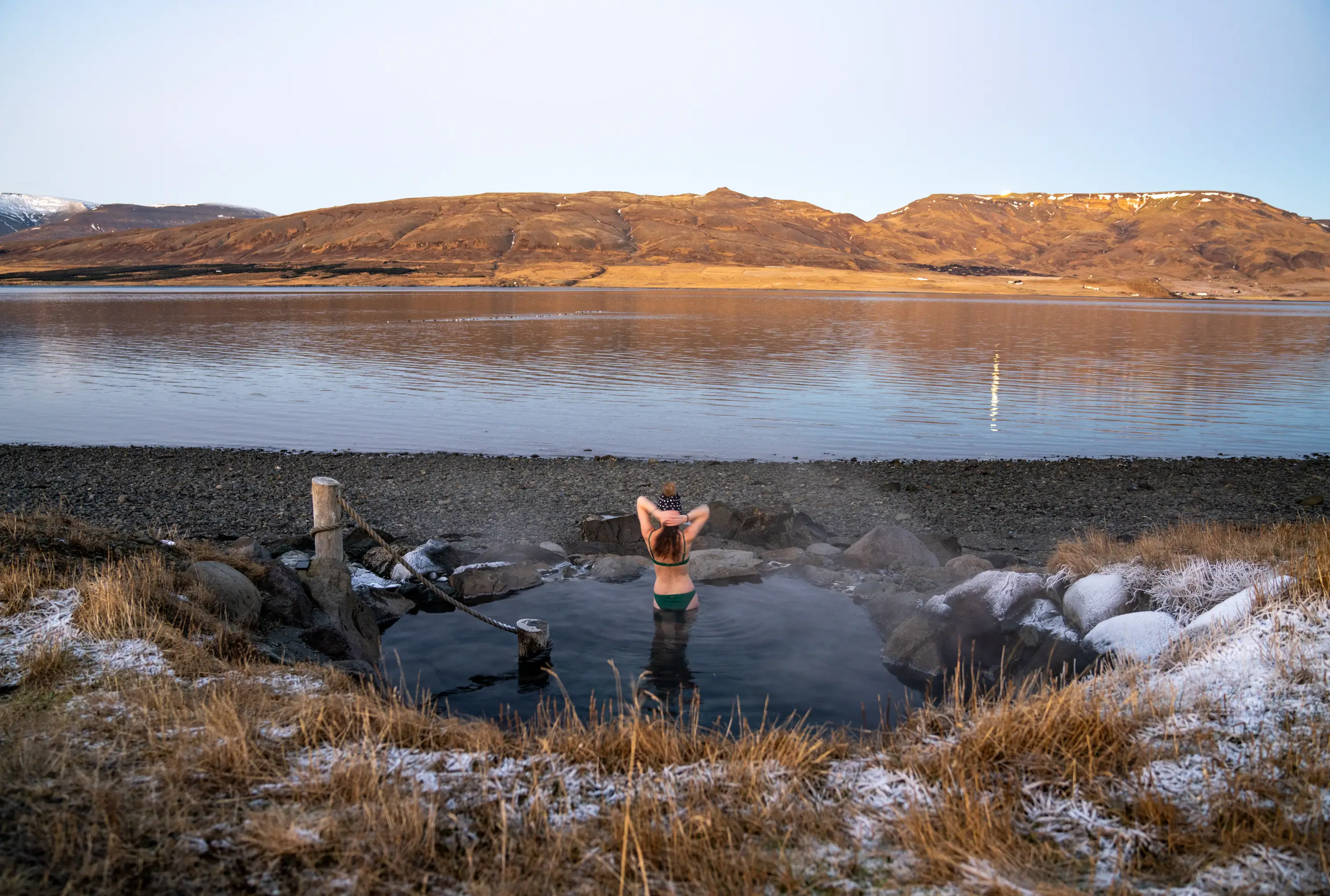 Woman in hot spring in Iceland