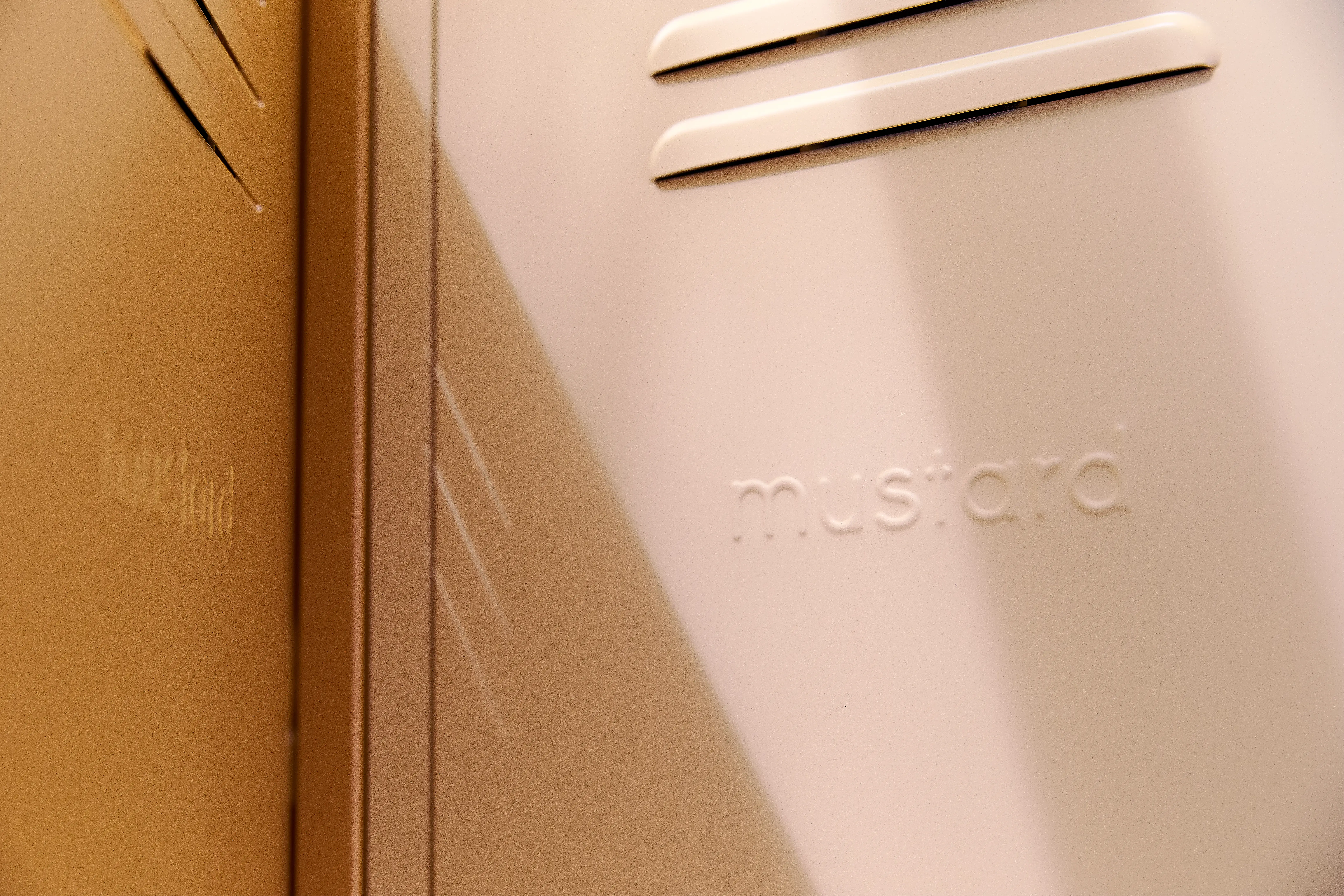 A close up shot of some Mustard Made lockers.
