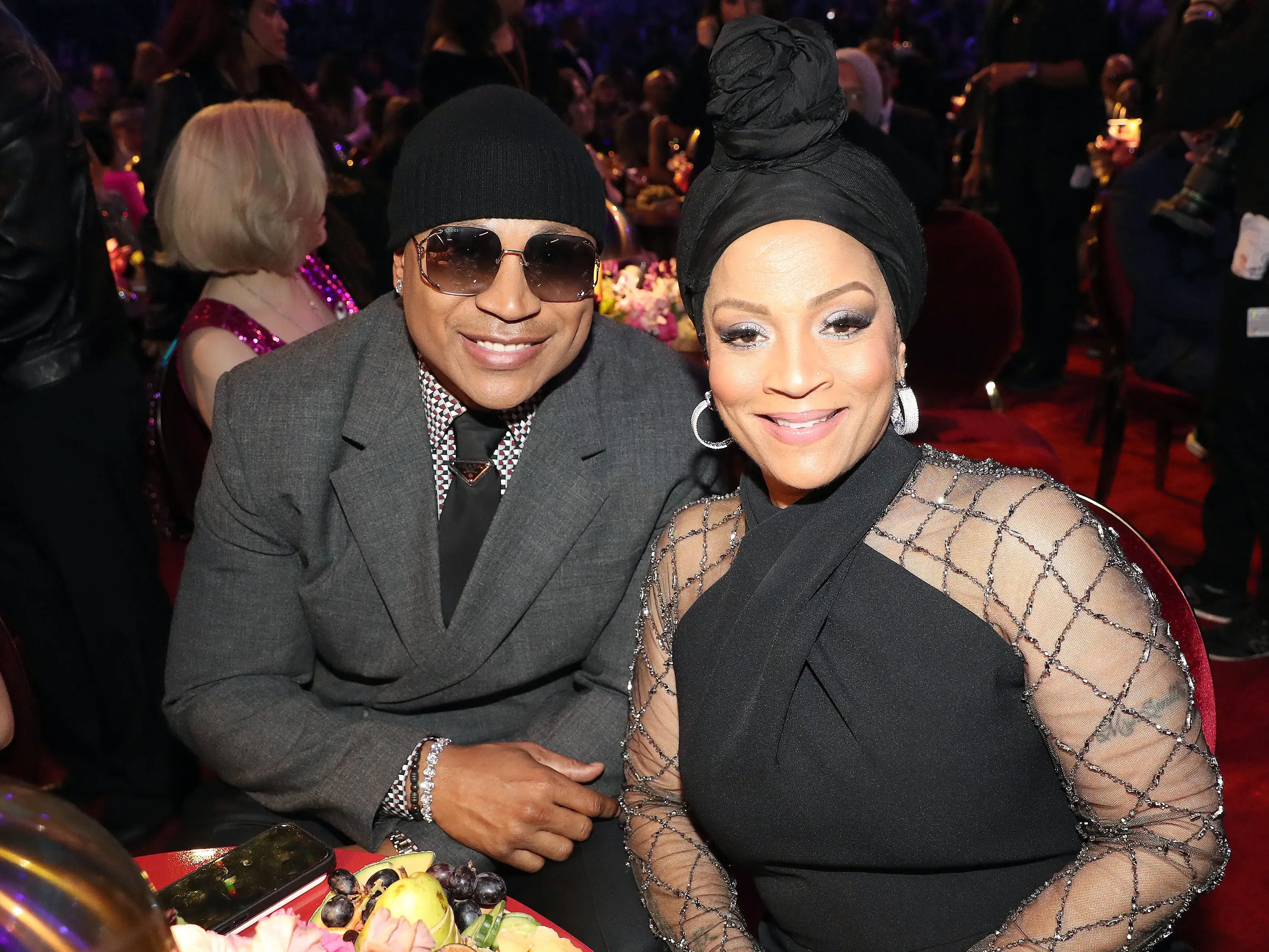 Simone Smith (R) and LL Cool J (L) attend the 65th GRAMMY Awards on February 05, 2023 in Los Angeles, California.