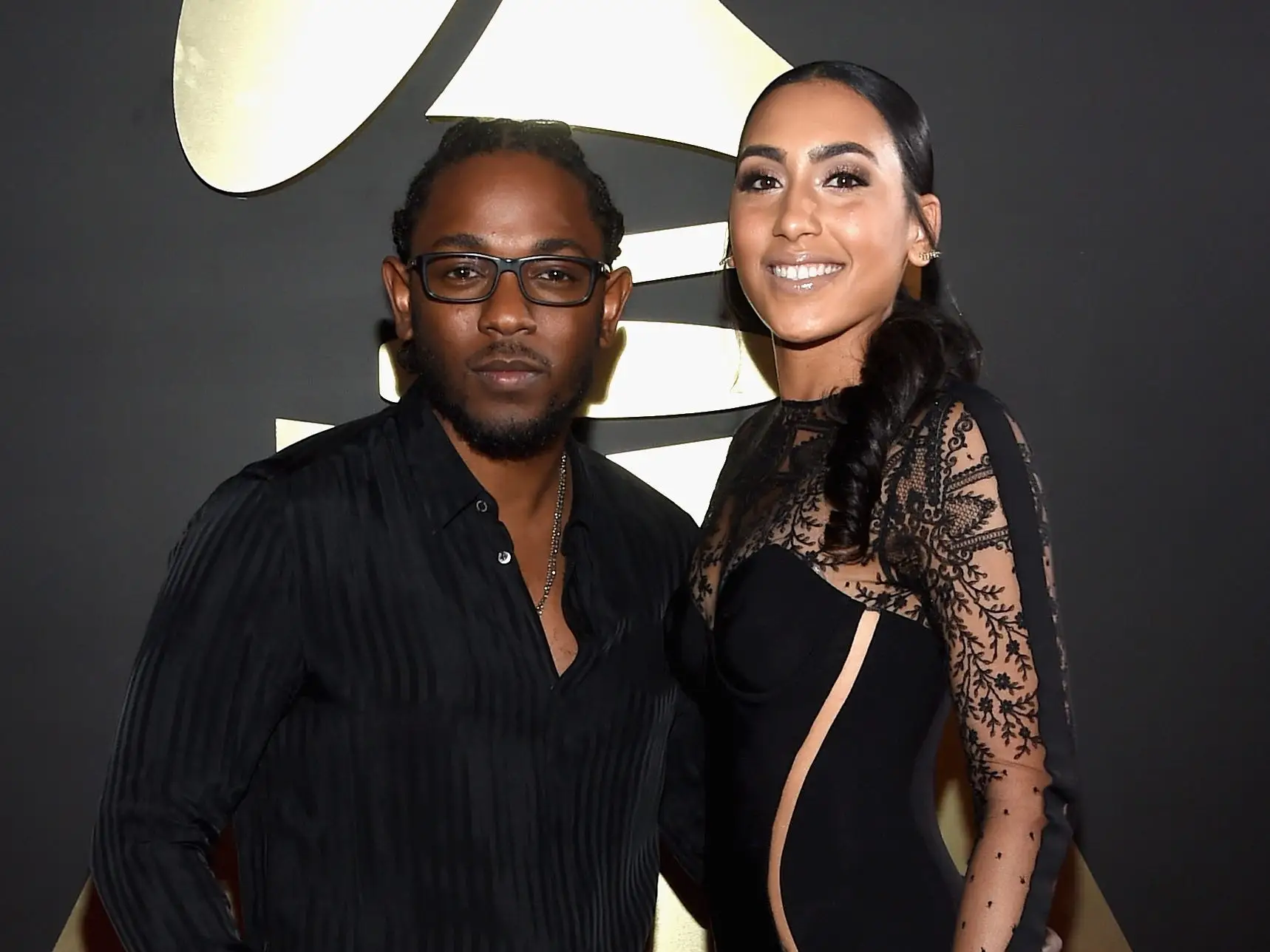 Rapper Kendrick Lamar (L) and Whitney Alford attend The 58th GRAMMY Awards at Staples Center on February 15, 2016 in Los Angeles, California.